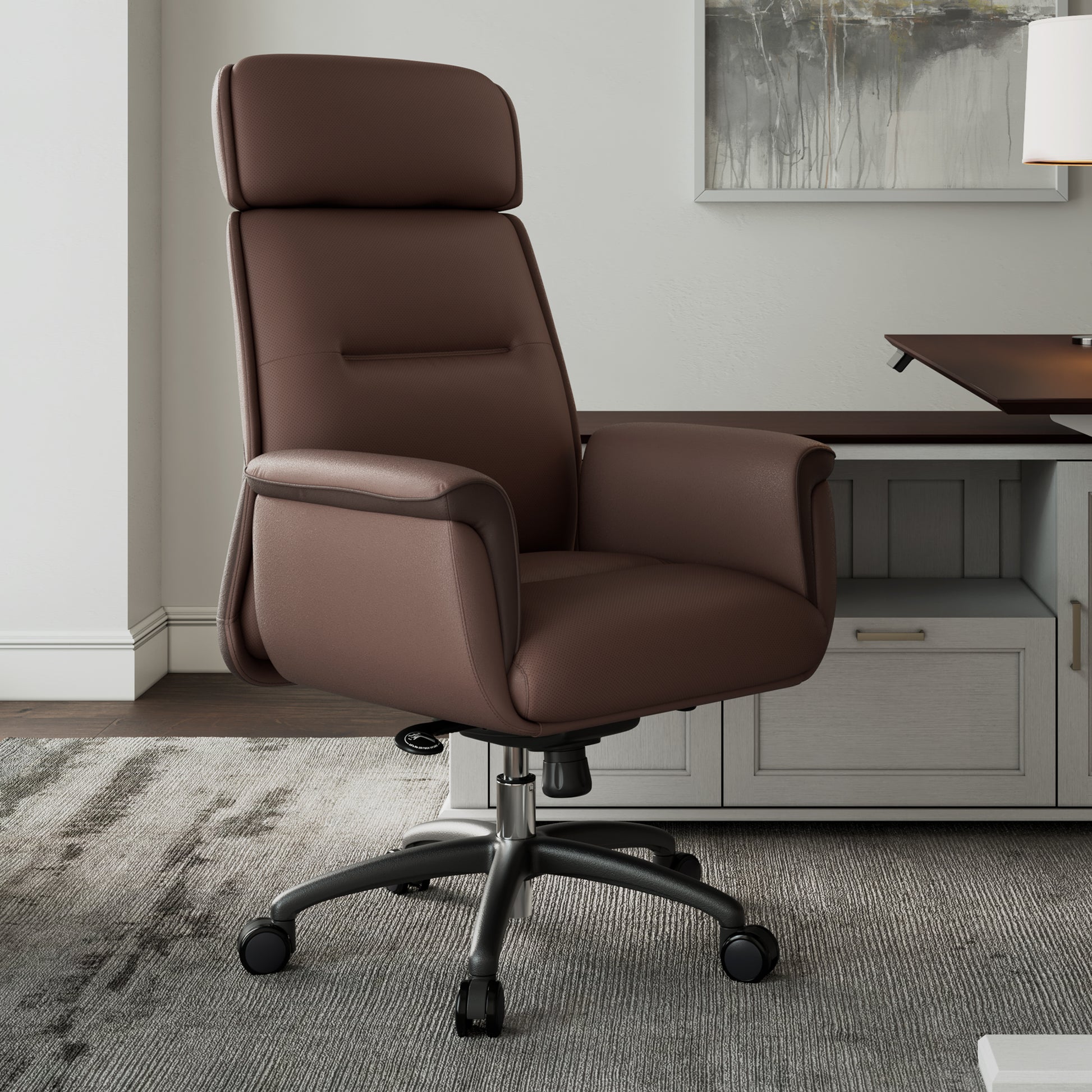 Royal Executive Office Chair in Brown Leather, Ergonomic Design, Home Office Furniture.