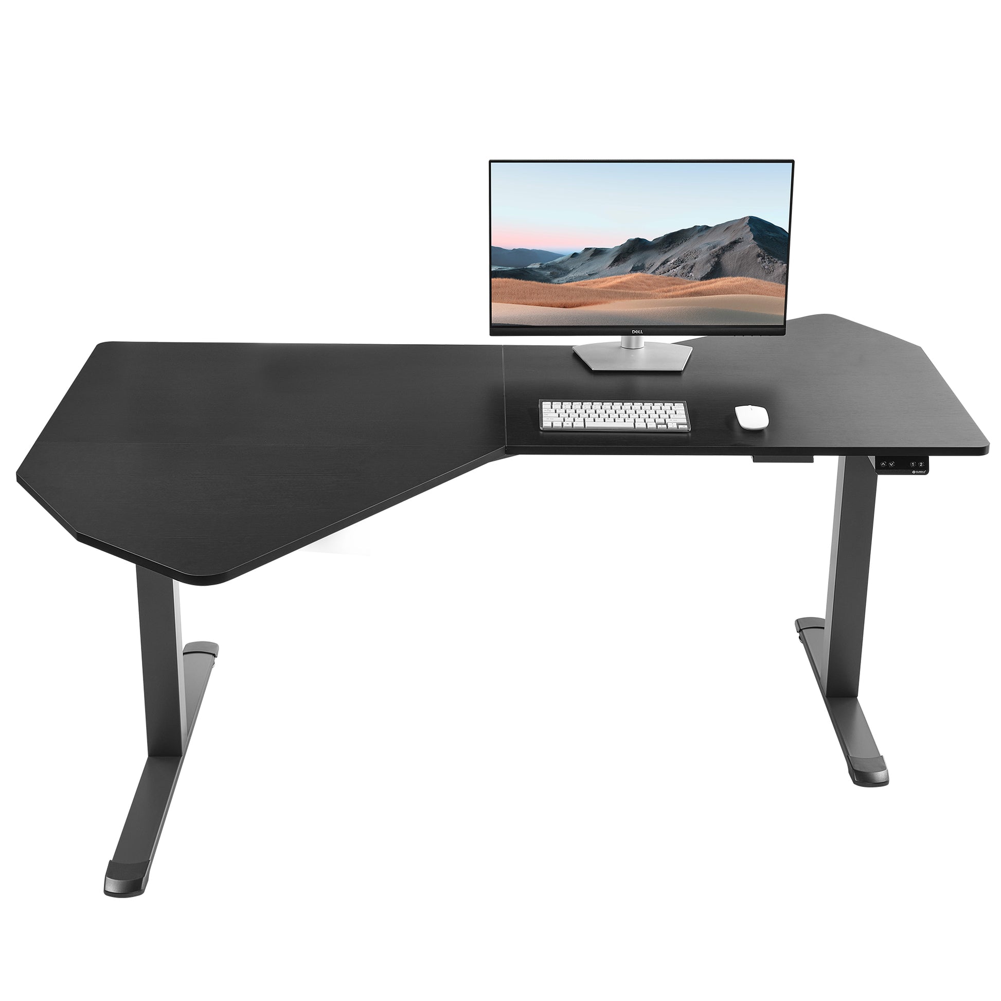 Black Ergonomic Office Standing Desk With Monitor and Keyboard, Sit-Stand Design for a Modern Workspace.