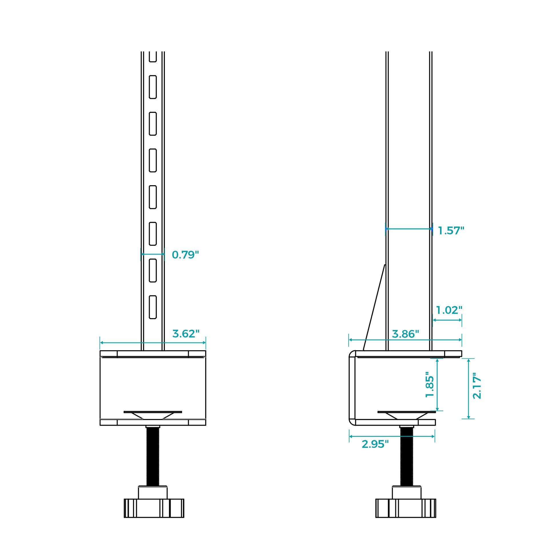 Aegispeg Board Technical Drawing, Adjustable Monitor Arm Dimensions Shown for Desk Organization.