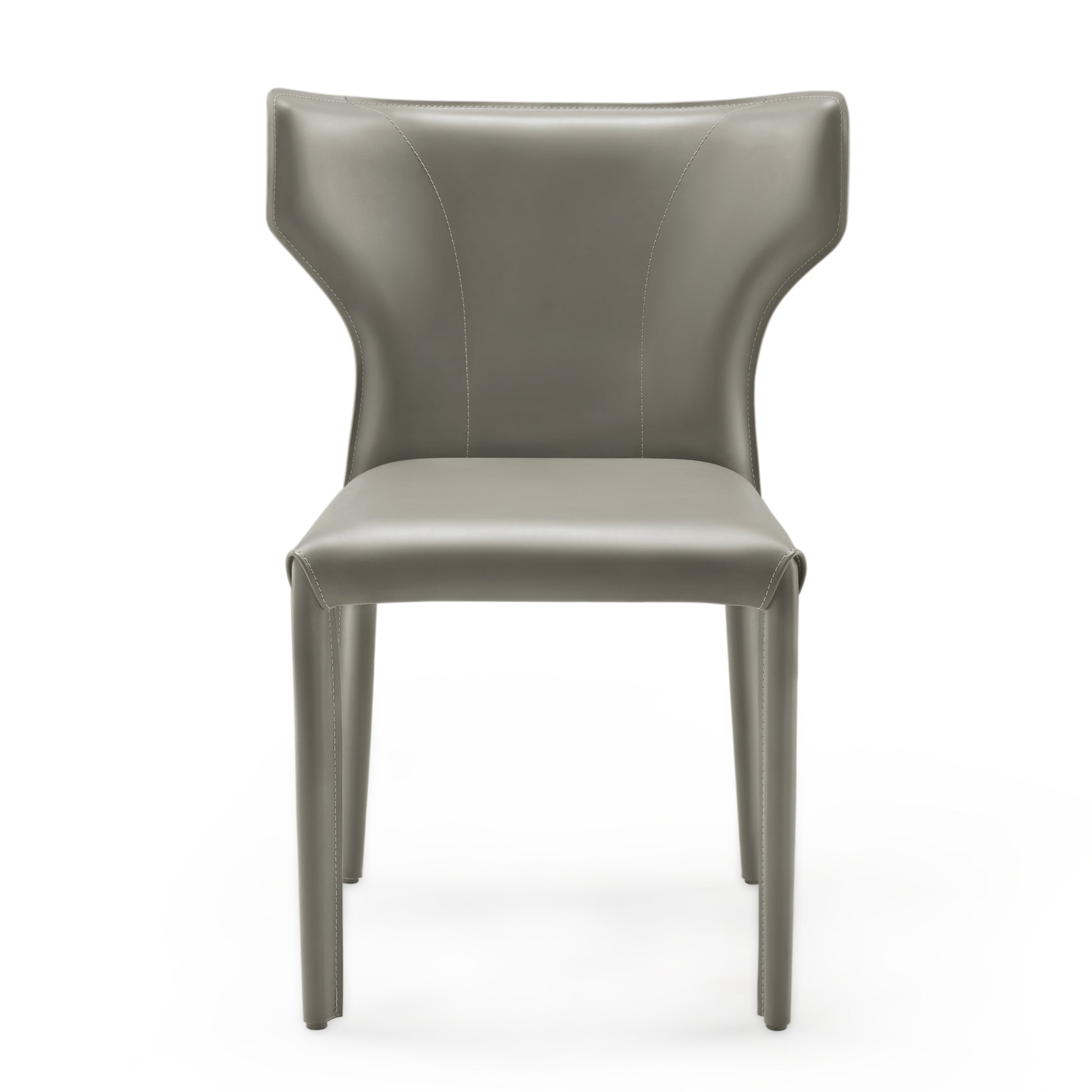 Majestic Gray Leather Dining Chair, Whale-Tail Backrest, Modern Design for Dining Room Or Living Spaces.
