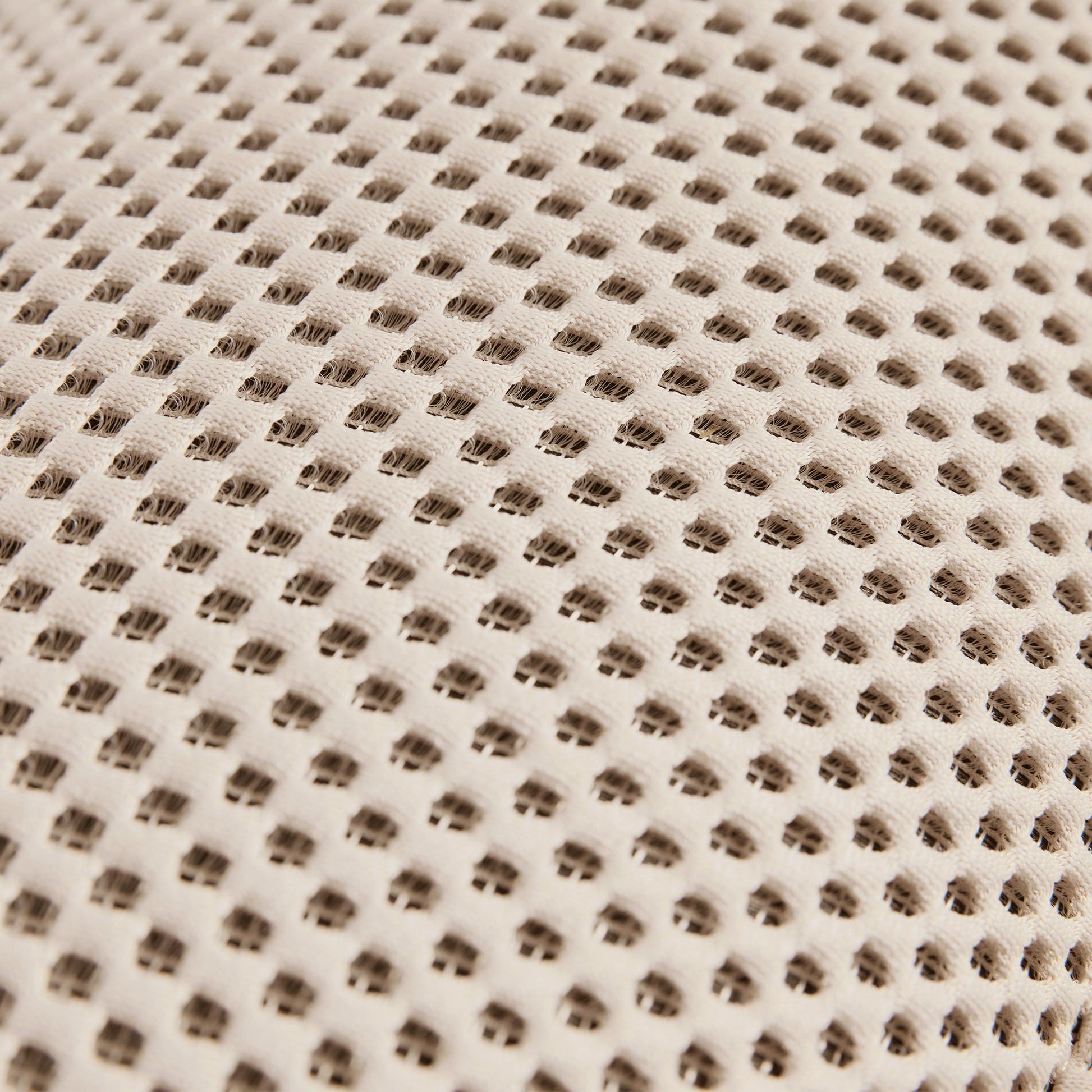 Vero Power Sleeper Sofa Detail, Breathable Light Beige Techno 3D Mesh Fabric.