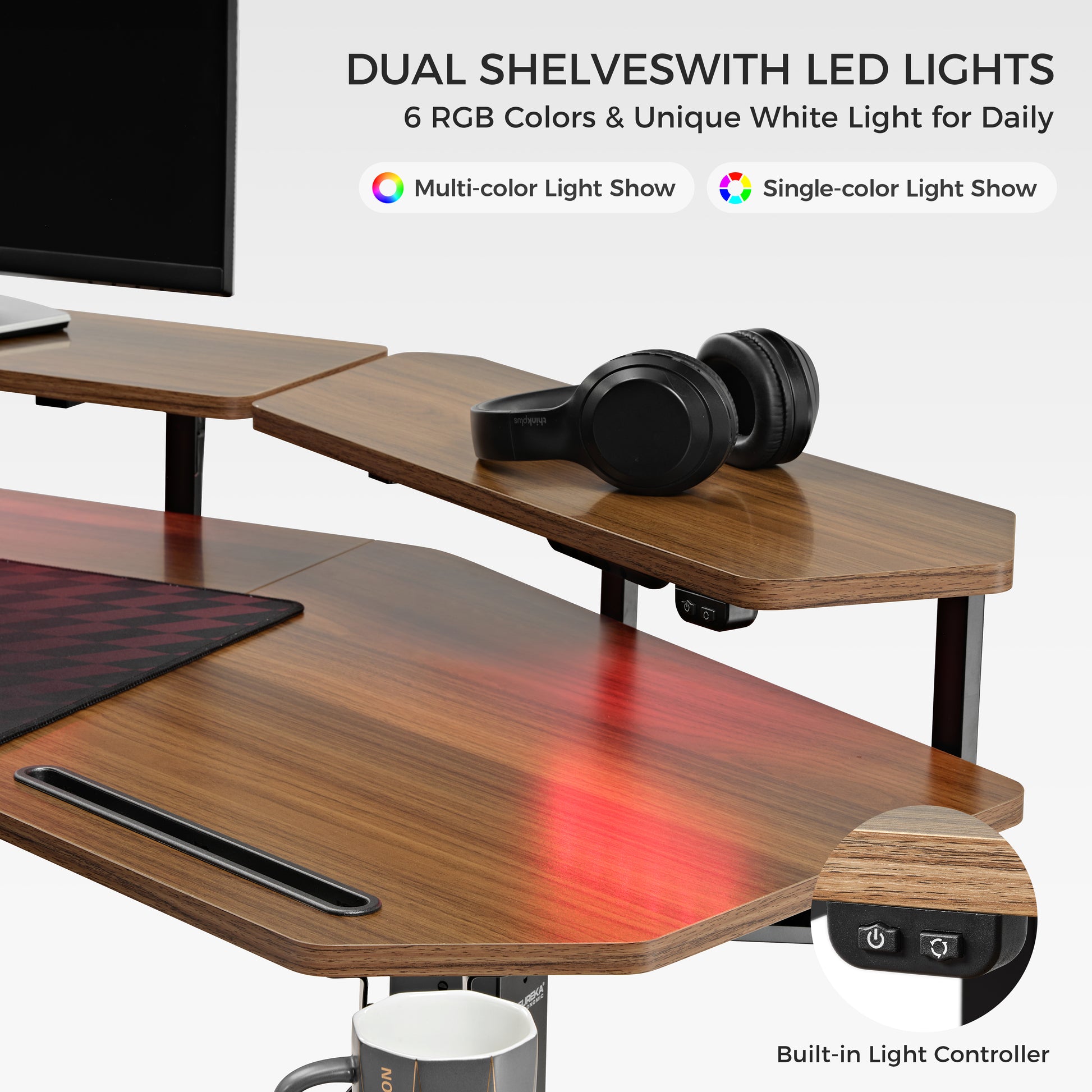 Eureka Ergonomic Aero Pro Standing Desk With Dual Shelves, Led Lights, Multi-Color and Single-Color Options.