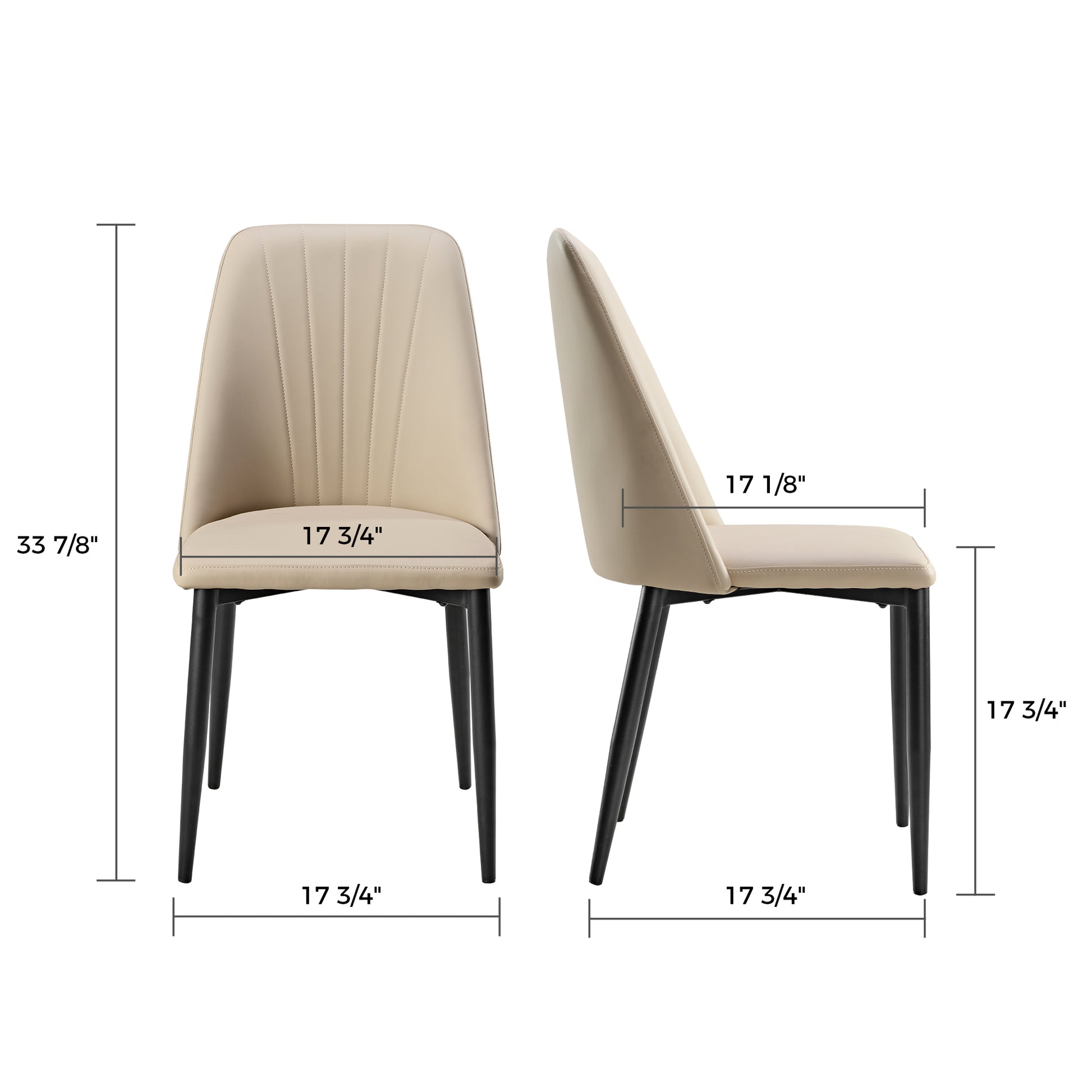 Chester Dining Chair With Dimensions, Off-White Pu Leather, Black Legs. Modern Dining Furniture.