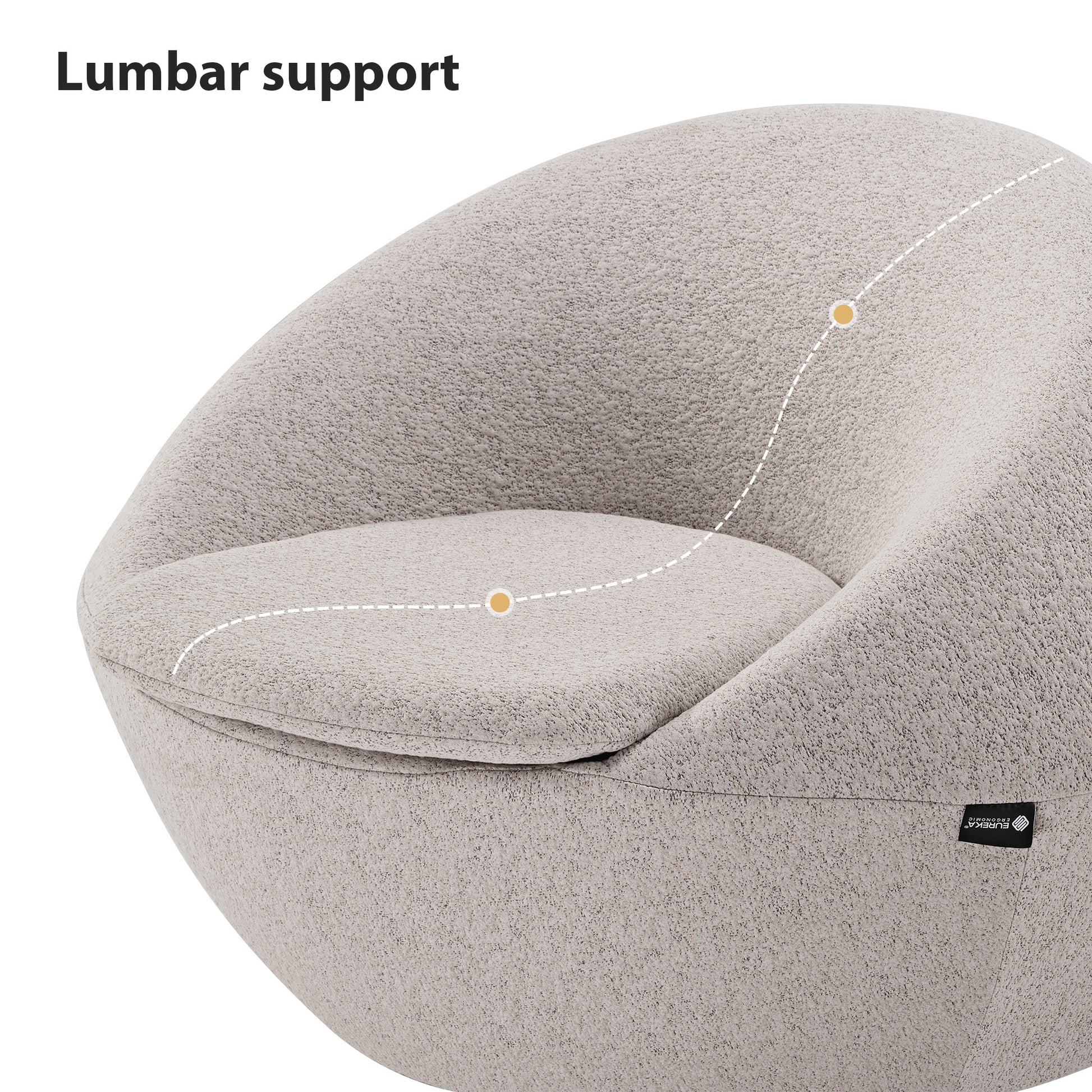 Stella Swivel Lounge Chair With Lumbar Support, Light Gray Textured Fabric, Ergonomic Design for Comfort.