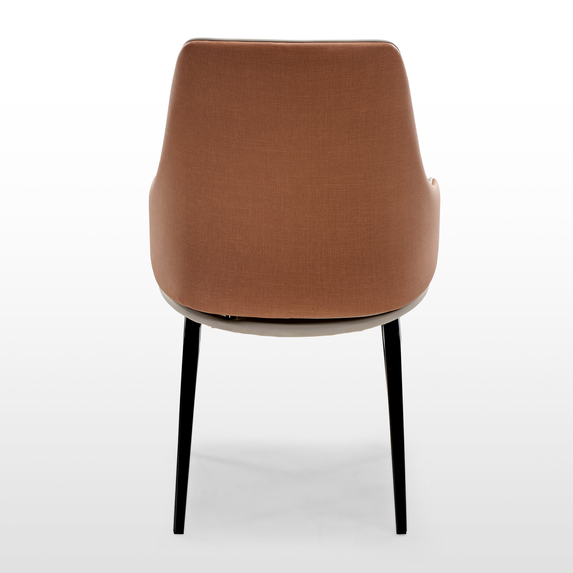 Juliet Dining Armchair With Brown Upholstery and Black Legs, Modern Dining Room Furniture.