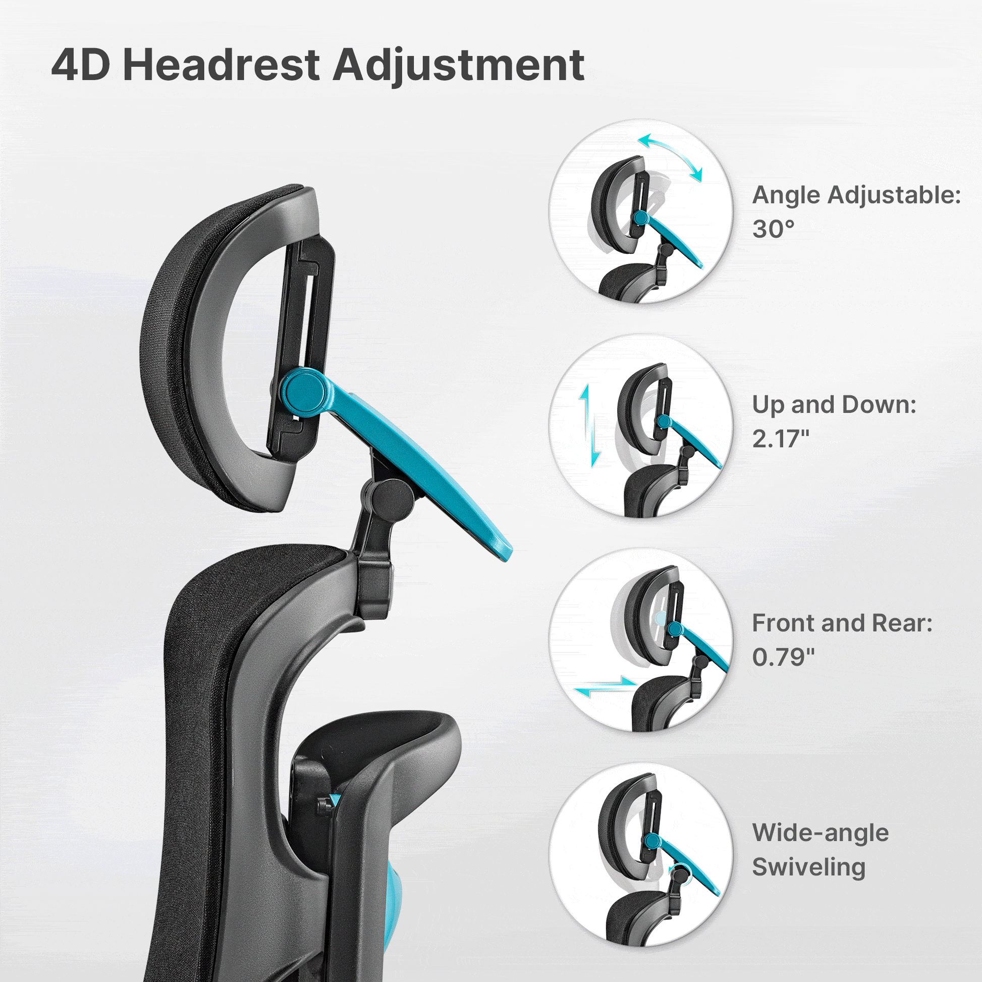4D Headrest Adjustment, Blue, fabric