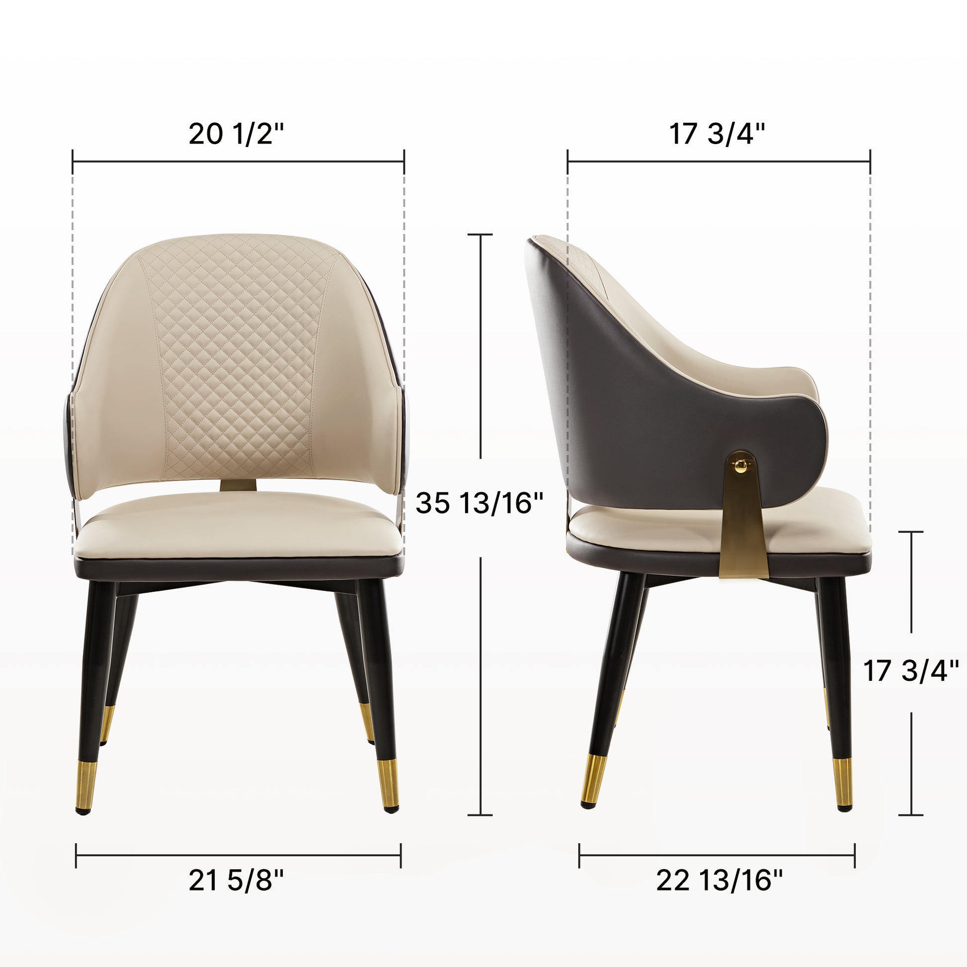 Anareli Upholstered Dining Arm Chair Dimensions: Beige Faux Leather With Gold Accents, Modern Dining Room Furniture.