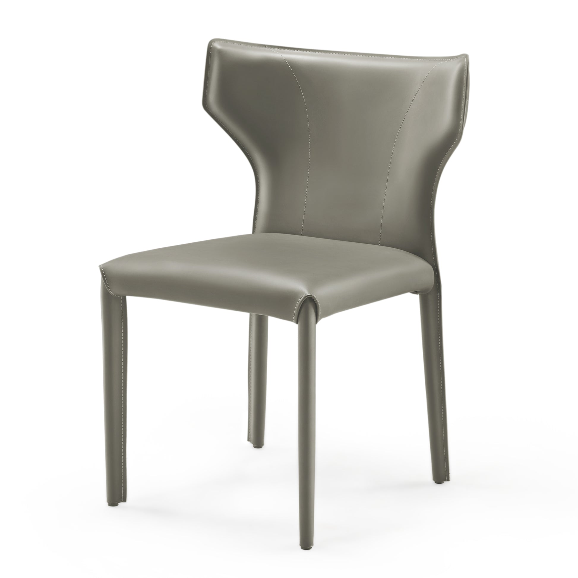 Majestic Gray Leather Dining Chair With Whale-Tail Backrest. Modern Dining Chair With Gray Leather.