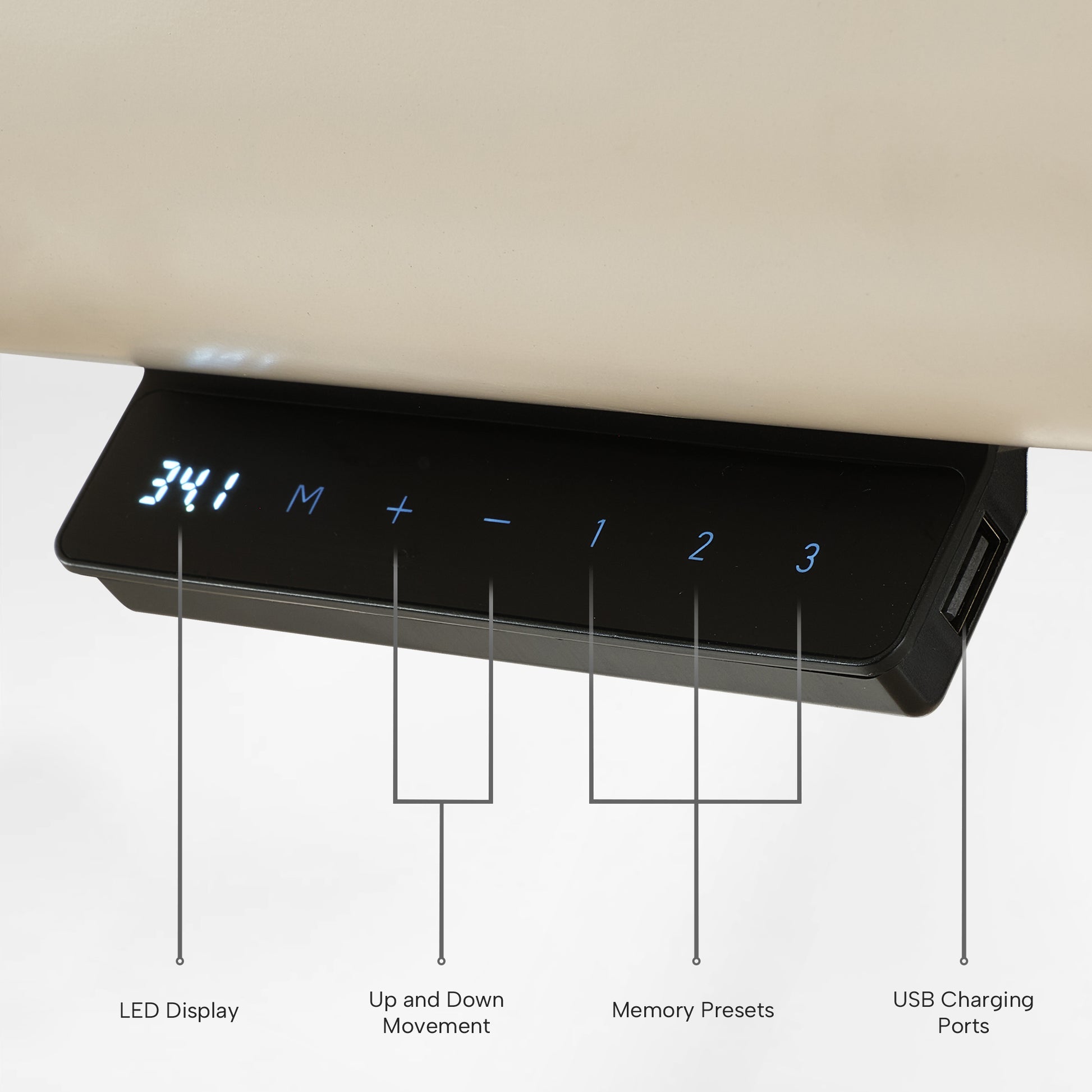 Opal Oval Executive Standing Desk Control Panel With Led Display, Memory Presets, and Usb Charging Ports.