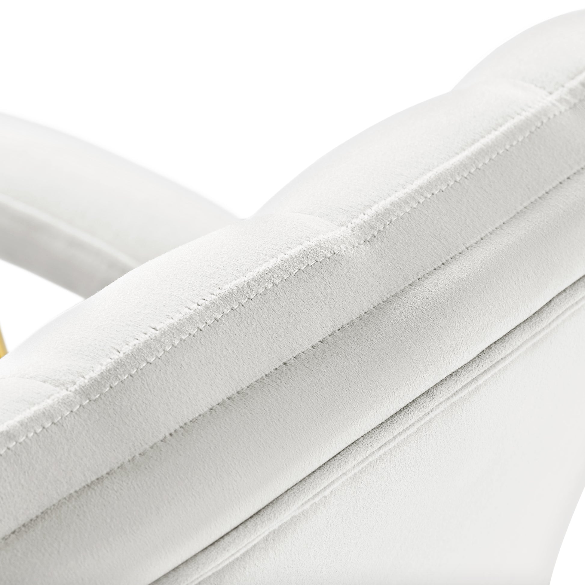 Adena Velvet Office Chair Detail: White Velvet Upholstery, Stitching, Glamorous Office Design.