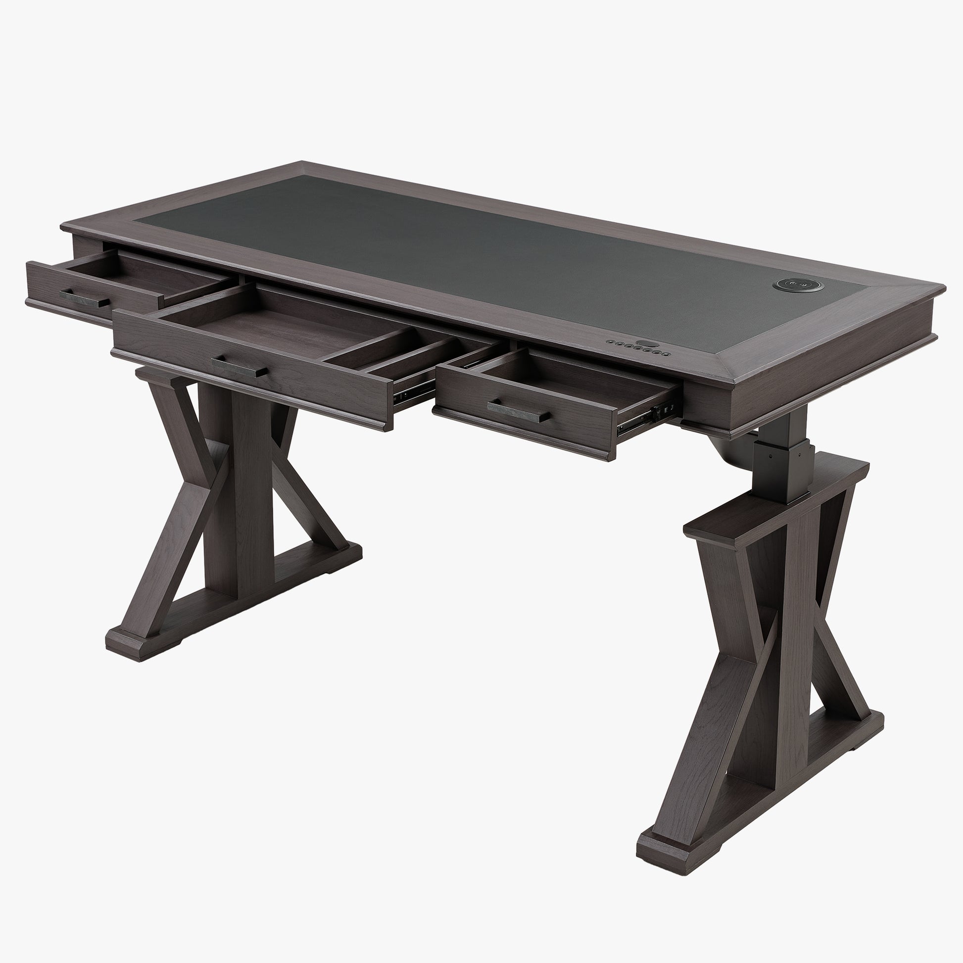 Eureka Ark X 60'' Executive Standing Desk with Leather Finish Desktop for Home Office with Three Drawers and Charging