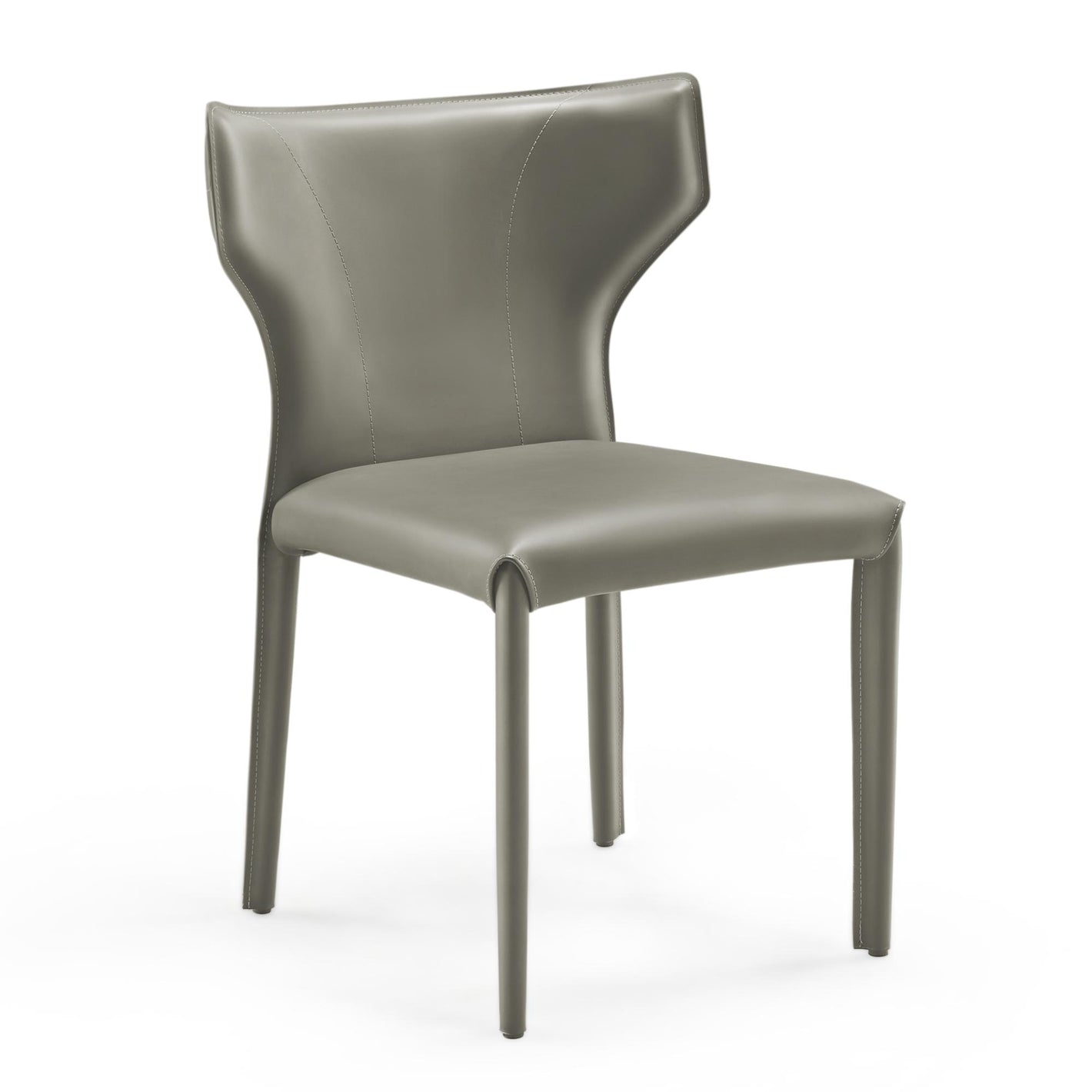 Gray Leather Dining Chair With Whale-Tail Backrest. Modern Design for Dining Or Living Room Spaces.
