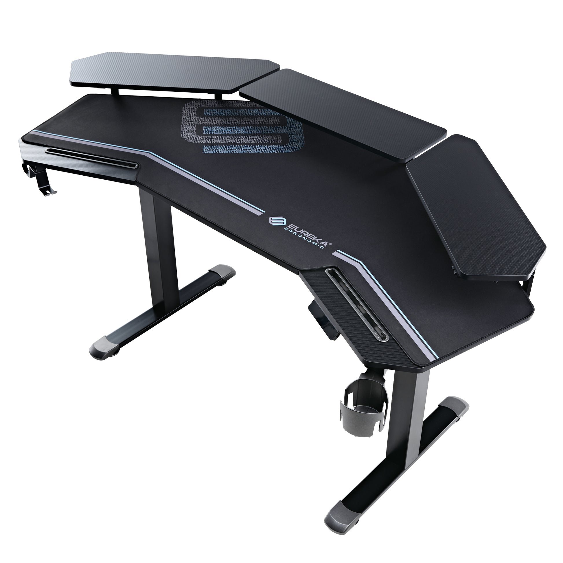 Eureka Ergonomic Aero Pro Wing-Shaped Standing Desk, Black Desk With Built-In Accessories and Ergonomic Design.