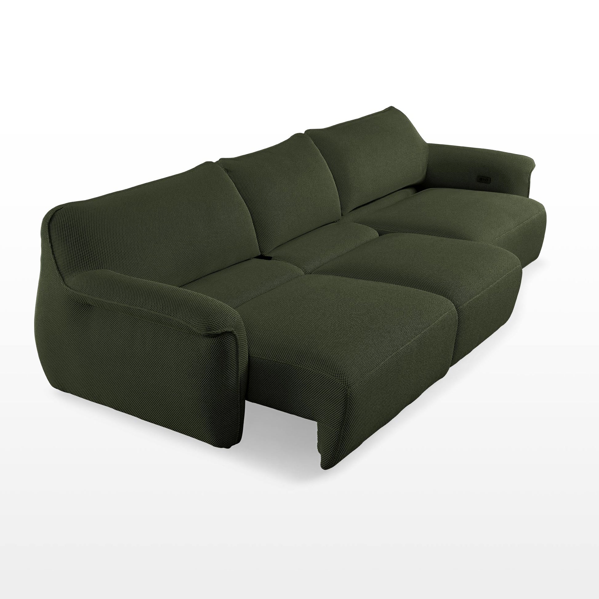 Vero Power Sleeper Sofa in Olive Green Techno 3D Mesh Fabric, Modular Modern Design.