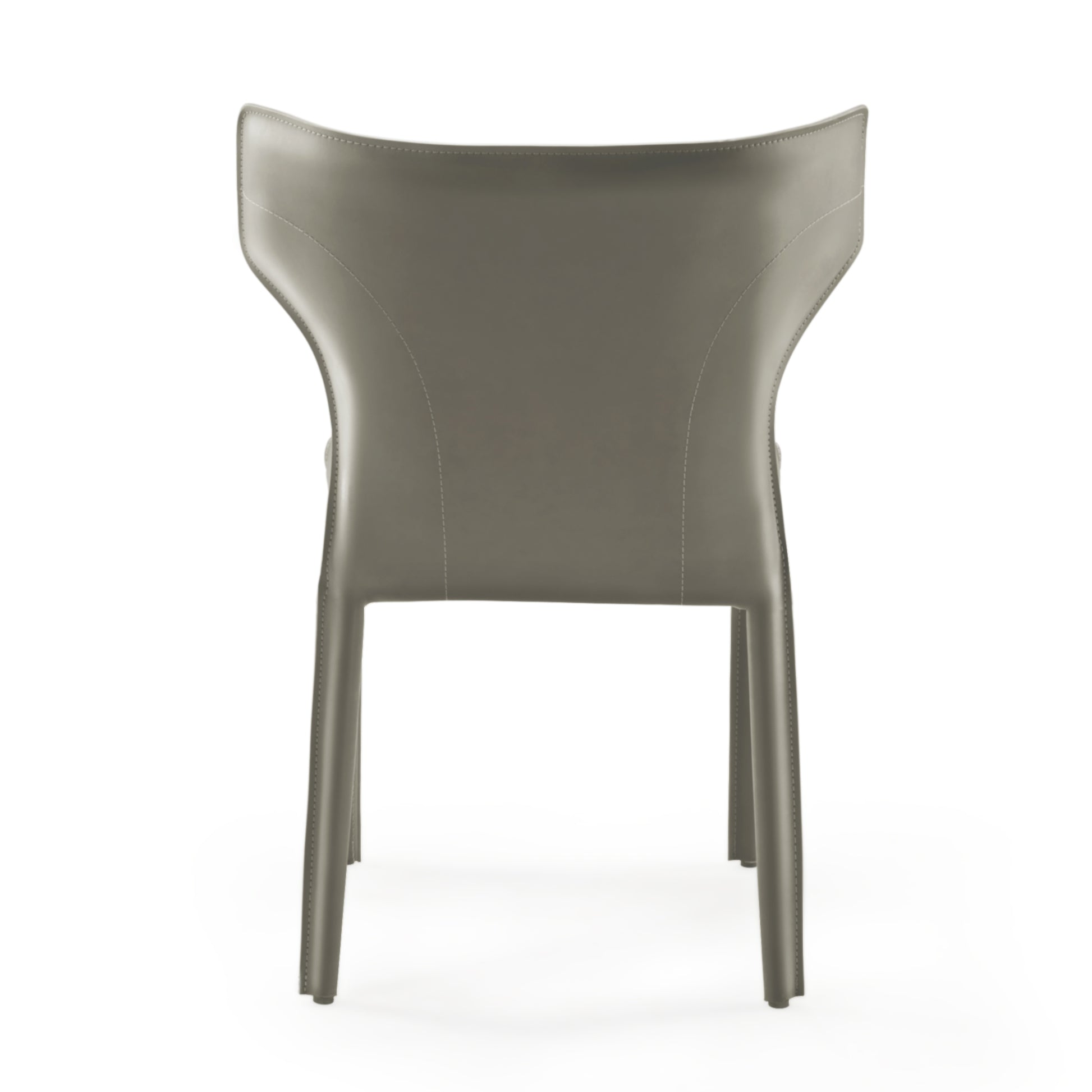 Majestic Gray Leather Dining Chair, Whale-Tail Backrest Detail. Modern Dining Room Furniture.