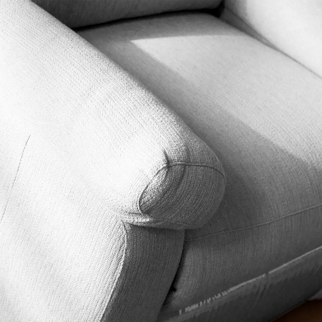Beige Henry-Armrest Recliner Armrest Detail in Cotton-Linen Fabric, Comfort and Texture.