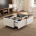 50 inch White Smart Fridge Coffee Table with Bluetooth Speakers, Lifestyle Product Image