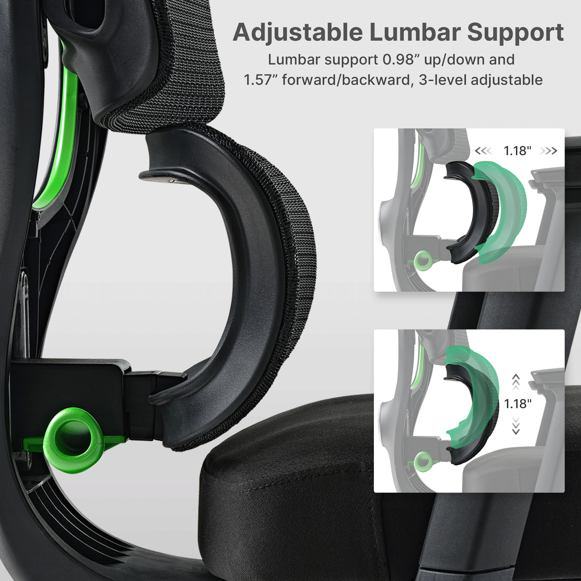 Axion Ergonomic Hybrid Chair With Adjustable Lumbar Support, Black Mesh Chair.