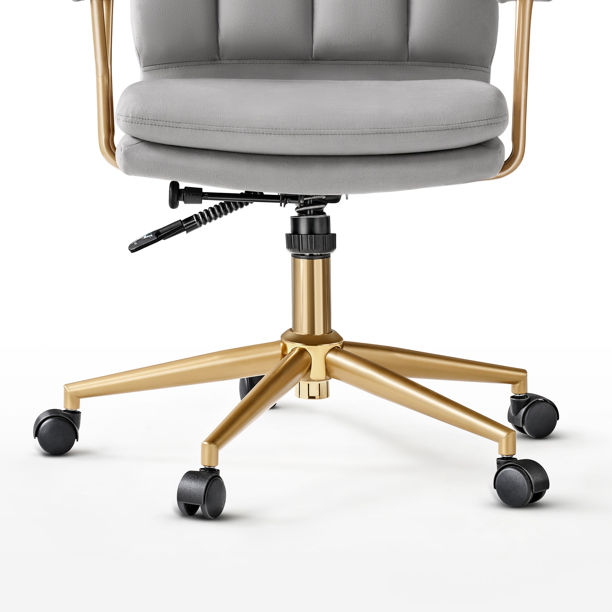 Adena Velvet Office Chair - Gray Velvet Upholstery and Gold Base, Modern Office Chair.