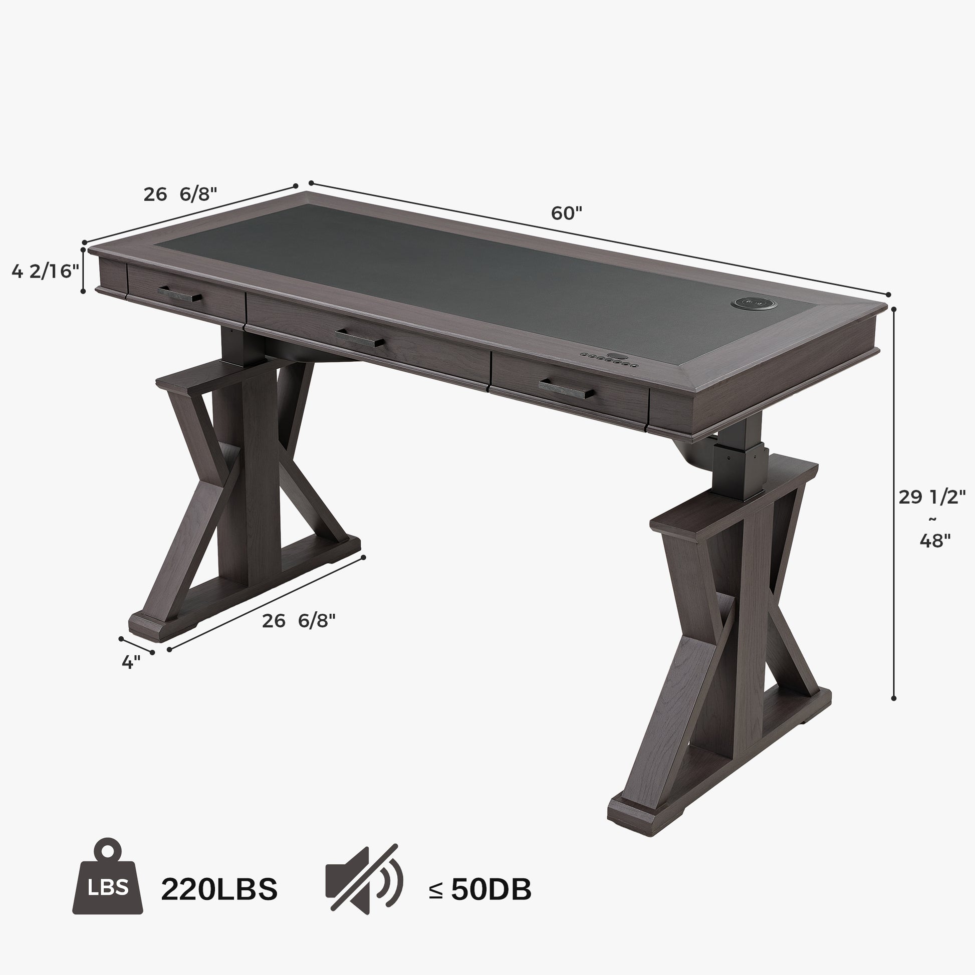 Eureka Ark X 60'' Executive Standing Desk Dimension