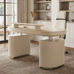Eureka Ergonomic Opal Oval Executive Standing Desk With Storage in Light Beige.