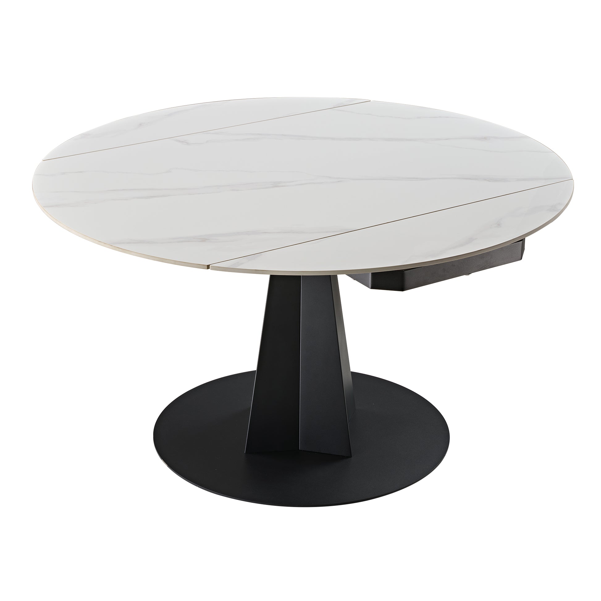 53 inch White Round Extending Dining Table with Black Base, white product image