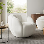 Adele Upholstered Swivel Chair in White, Modern Design for Living Room.