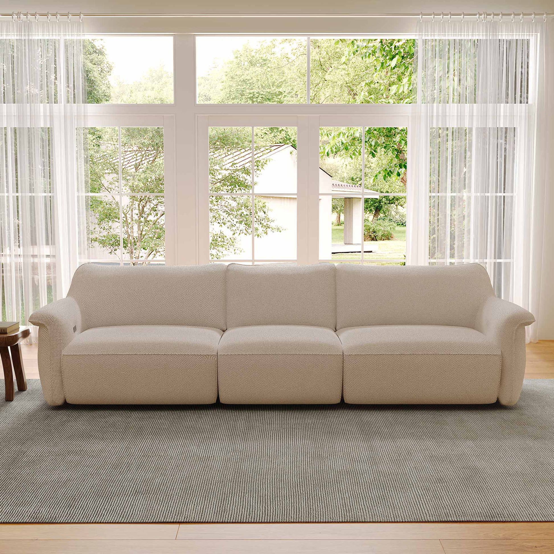 Vero Power Sleeper Sofa in Light Beige, Modular Design, Perfect for Modern Living, Breathable Mesh Fabric.