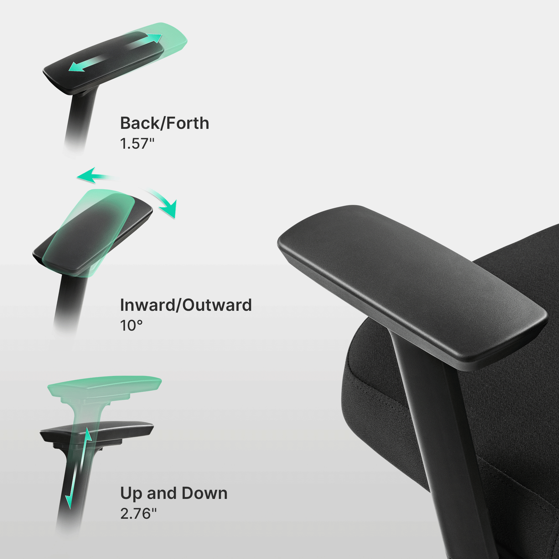 Axion Ergonomic Chair Armrest Detail: Adjustable 3D Armrests for Ergonomic Gaming and Work Comfort.