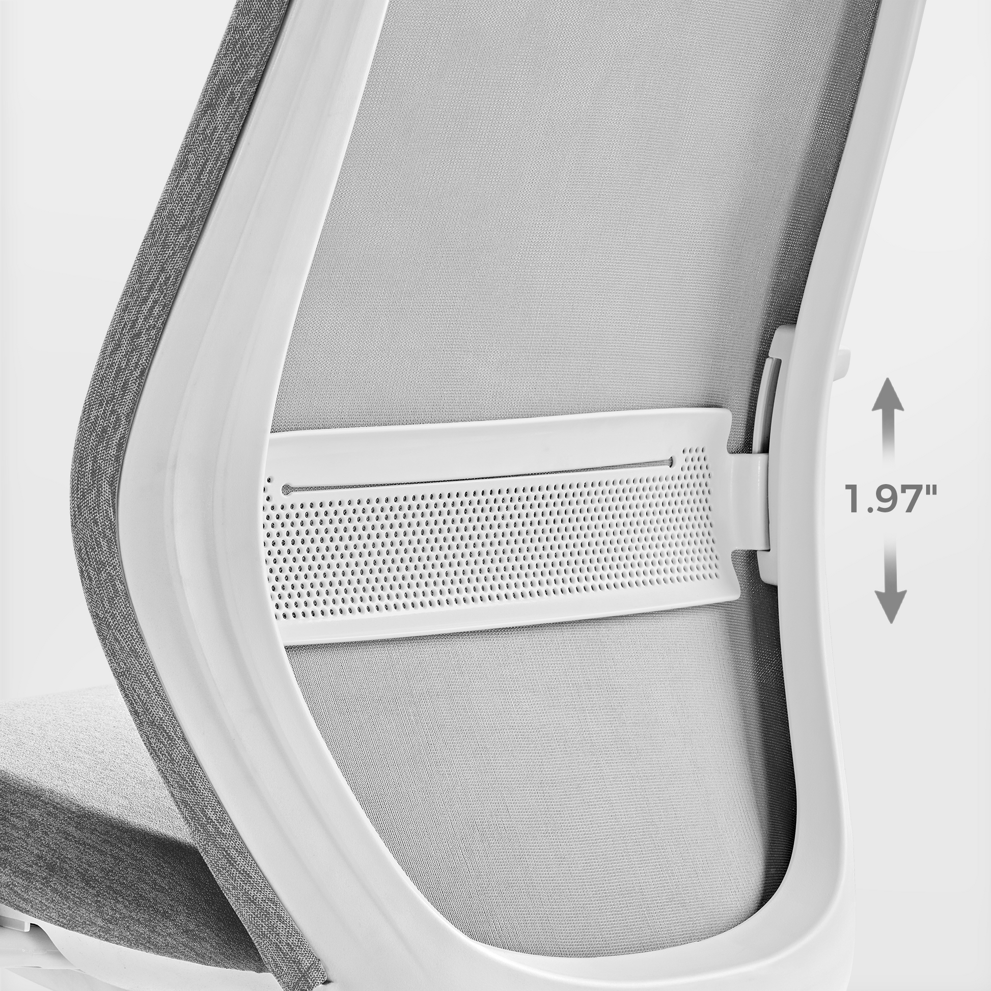 Skylar-Lite Ergonomic Chair Adjustable Lumbar Support Detail, 1.97 Adjustment Range, Breathable Mesh.