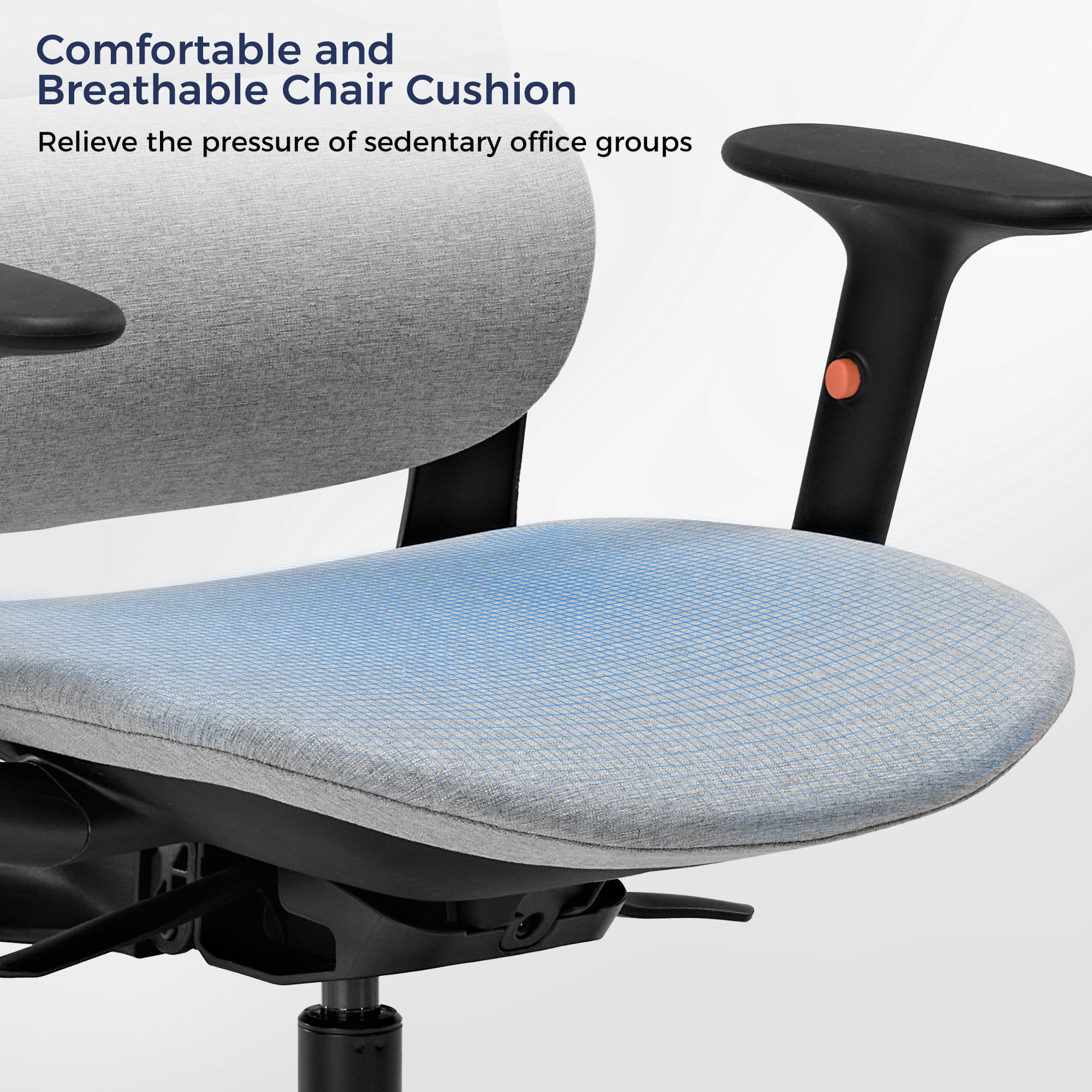 Skylar Modern Mesh Office Chair With Gray Breathable Cushion, Black Armrests for Ergonomic Comfort.