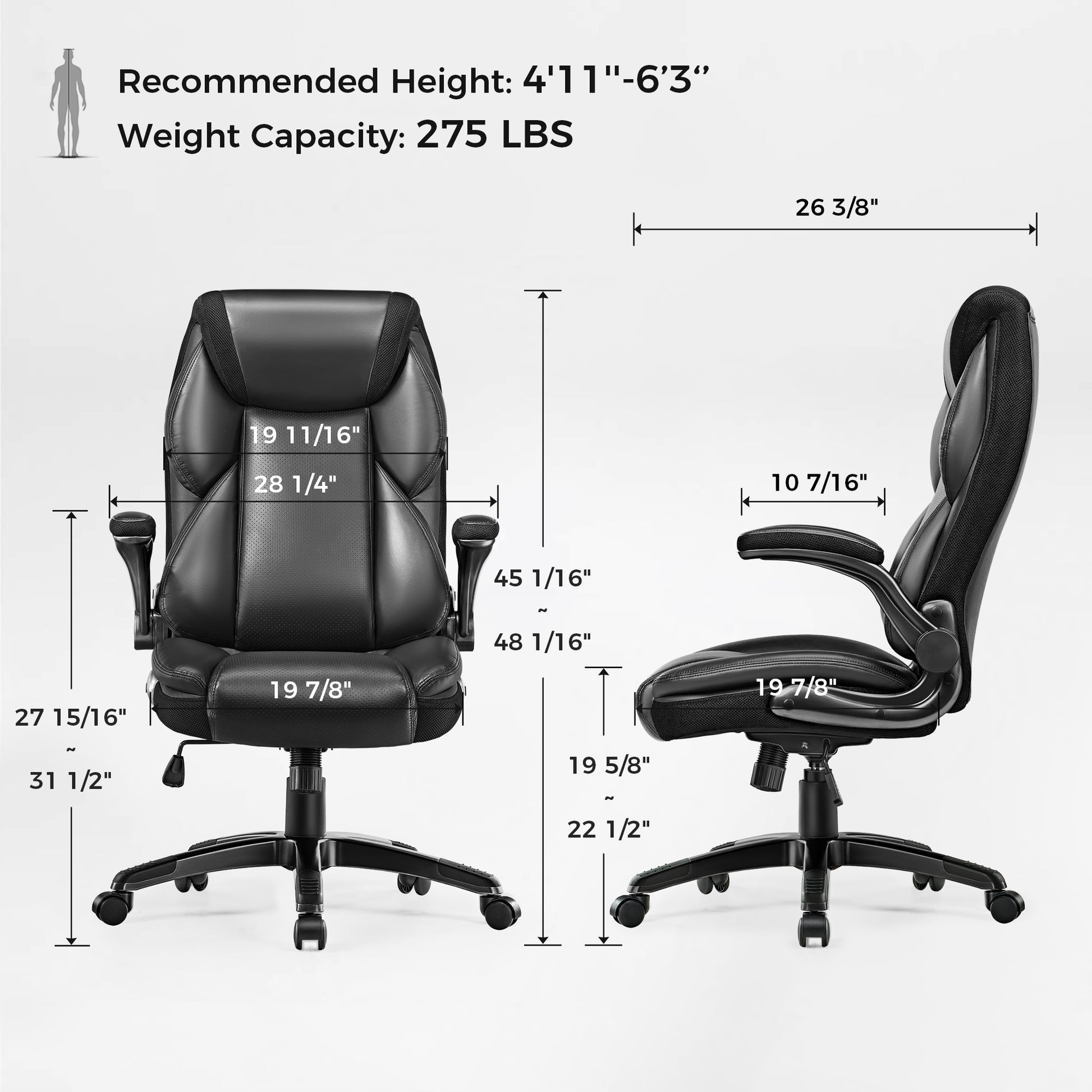 Eureka Ergonomic Cream Galene ergonomic faux leather office chair. Specs: height 4'11-6'3, capacity 275 lbs. Perforated seat.