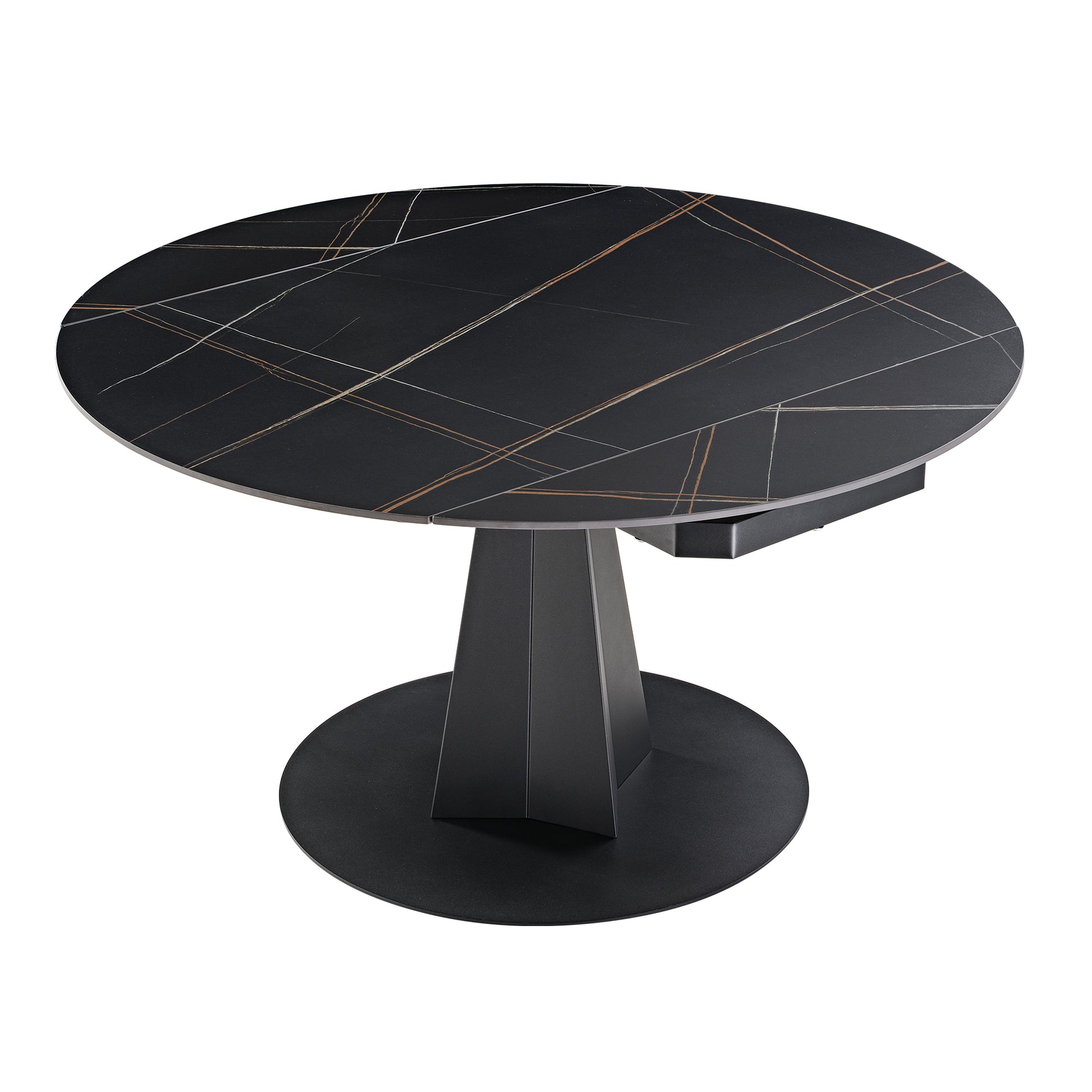 Amelia Round Extending Dining Table in Black Granite, Modern Design, Extends From 33 to 53, Designed By Eureka Ergonomic.