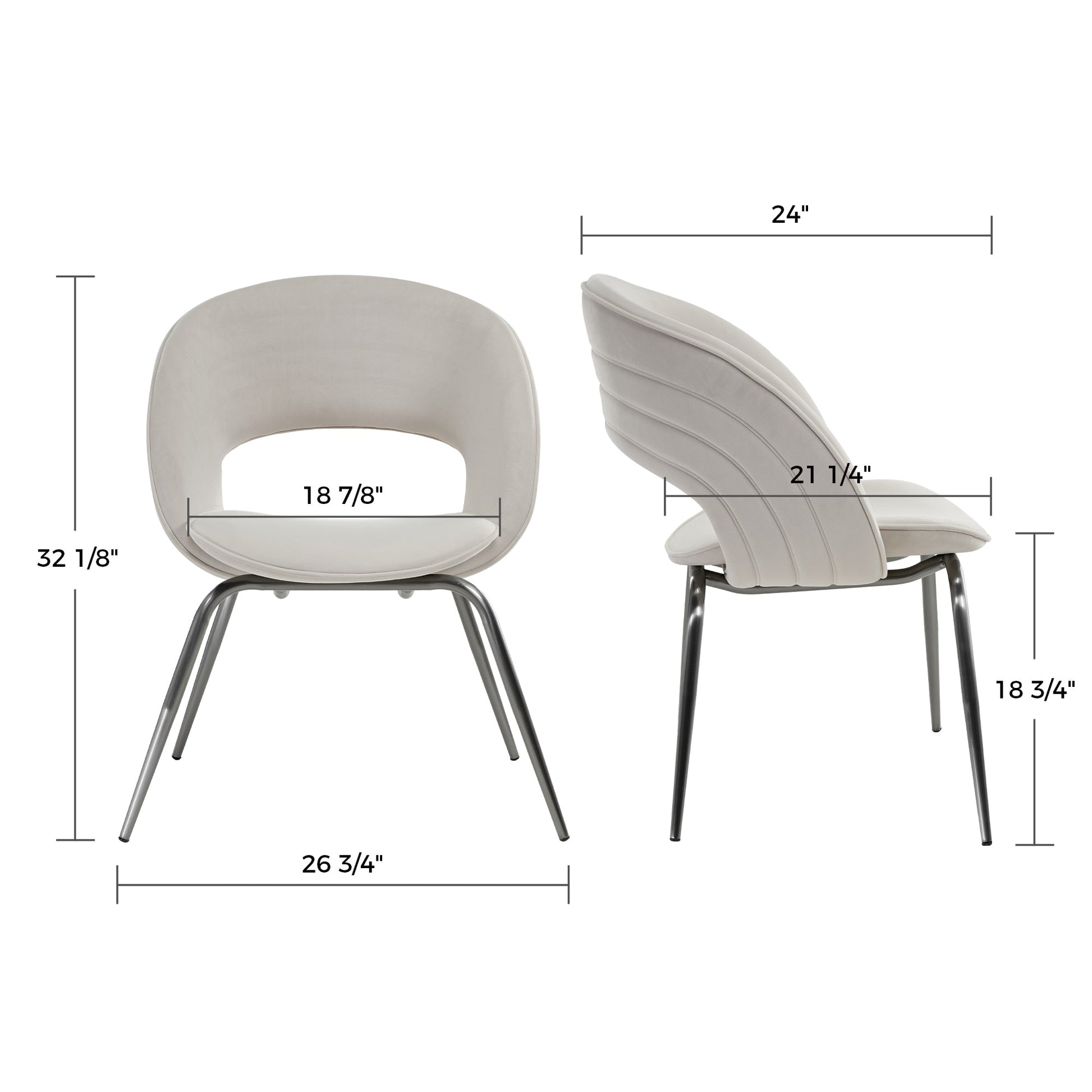 Shanean Velvet Dining Chair in Off-White With Dimensions: 32 1/8 Height, 24 Width, 21 1/4 Seat, Modern Design.