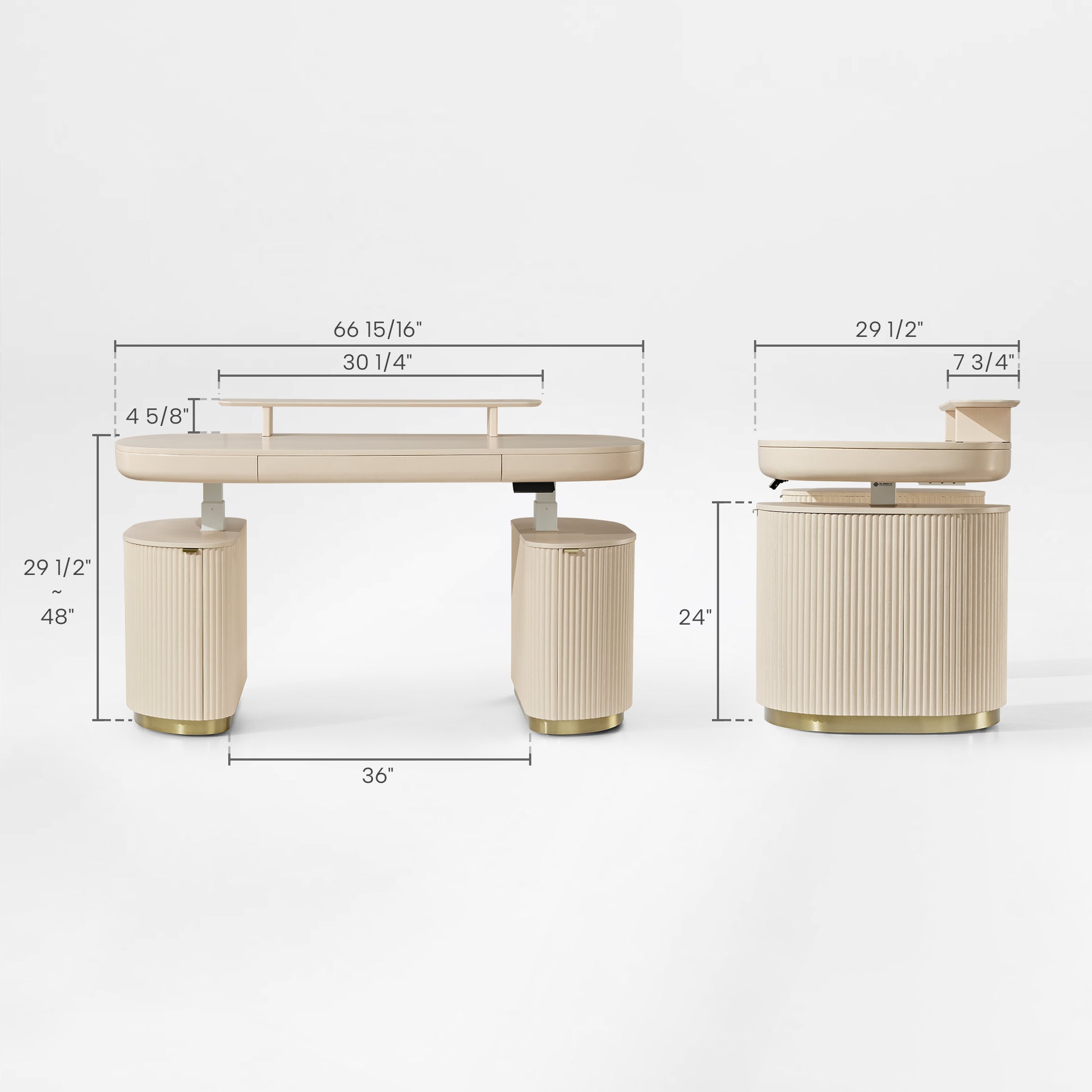 Eureka Ergonomic Opal Oval Executive Standing Desk - Technical Drawing With Dimensions.