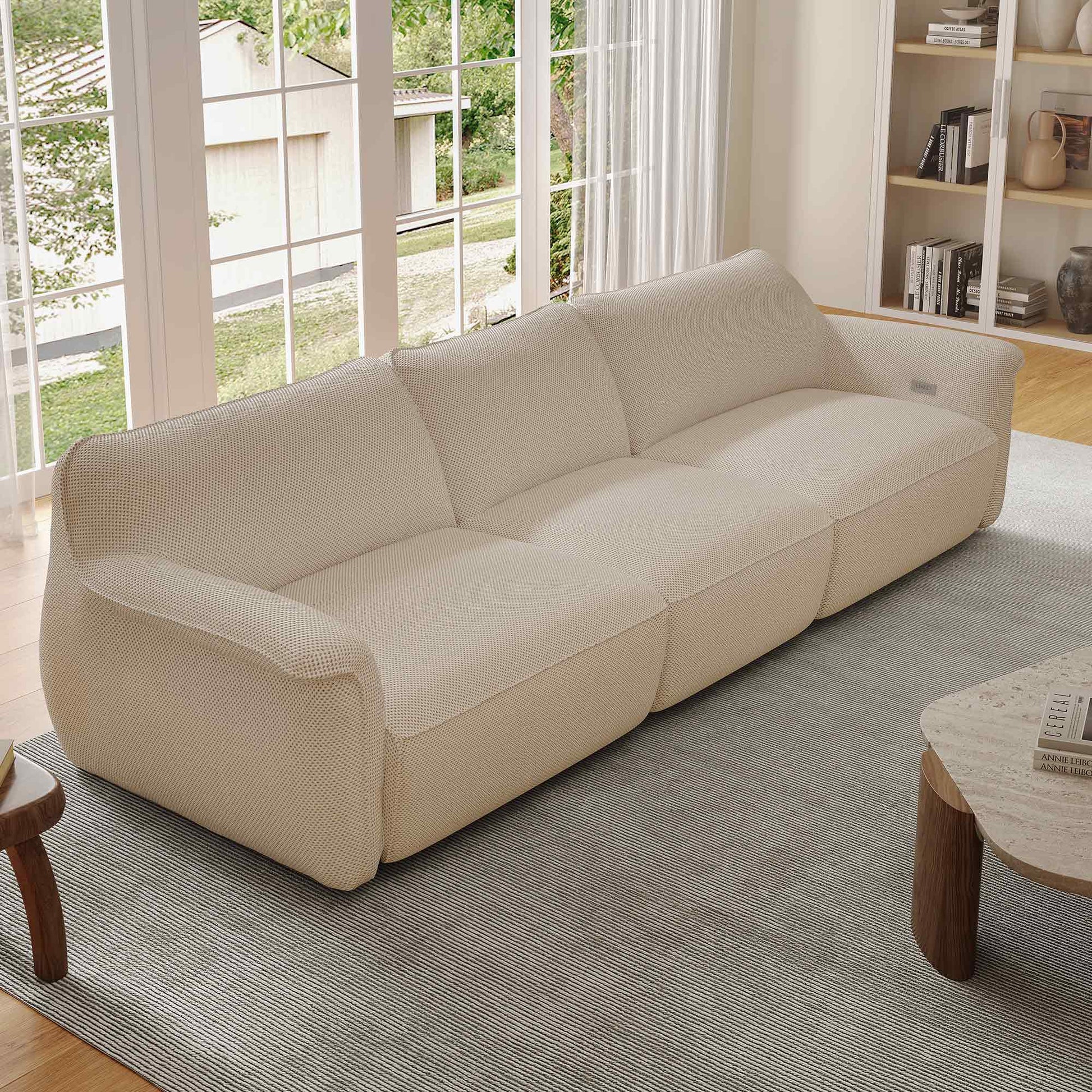 Vero Power Sleeper Sofa, Light Beige Modular Sofa With Techno 3D Mesh Fabric, Perfect for Modern Living.
