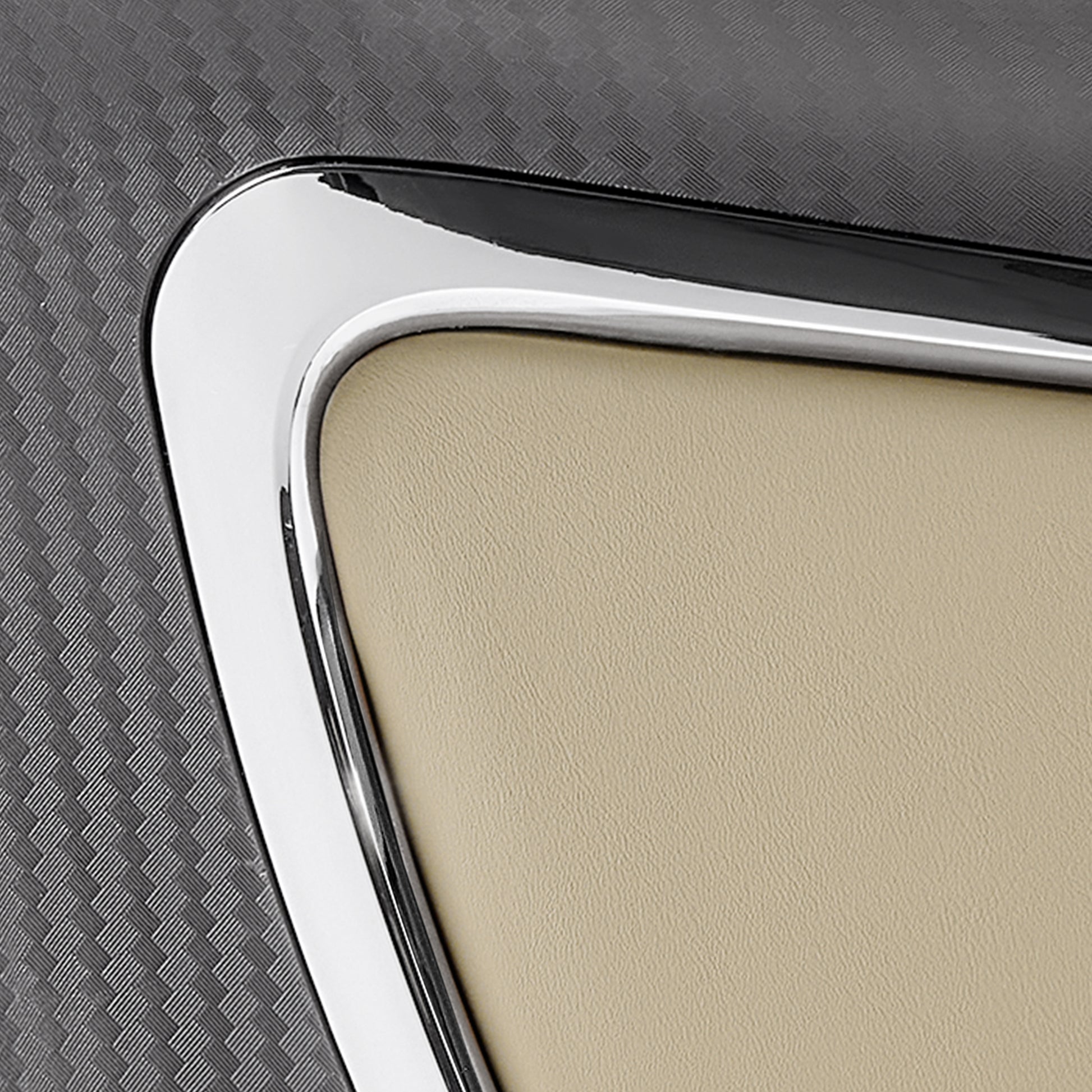 Eureka Ergonomic Light beige microfiber leather texture with woven pattern and chrome trim on Royal Renee executive office chair.