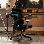 Axion Modern home office setup with a gaming chair, desk, and computer equipment Blue_Fabric