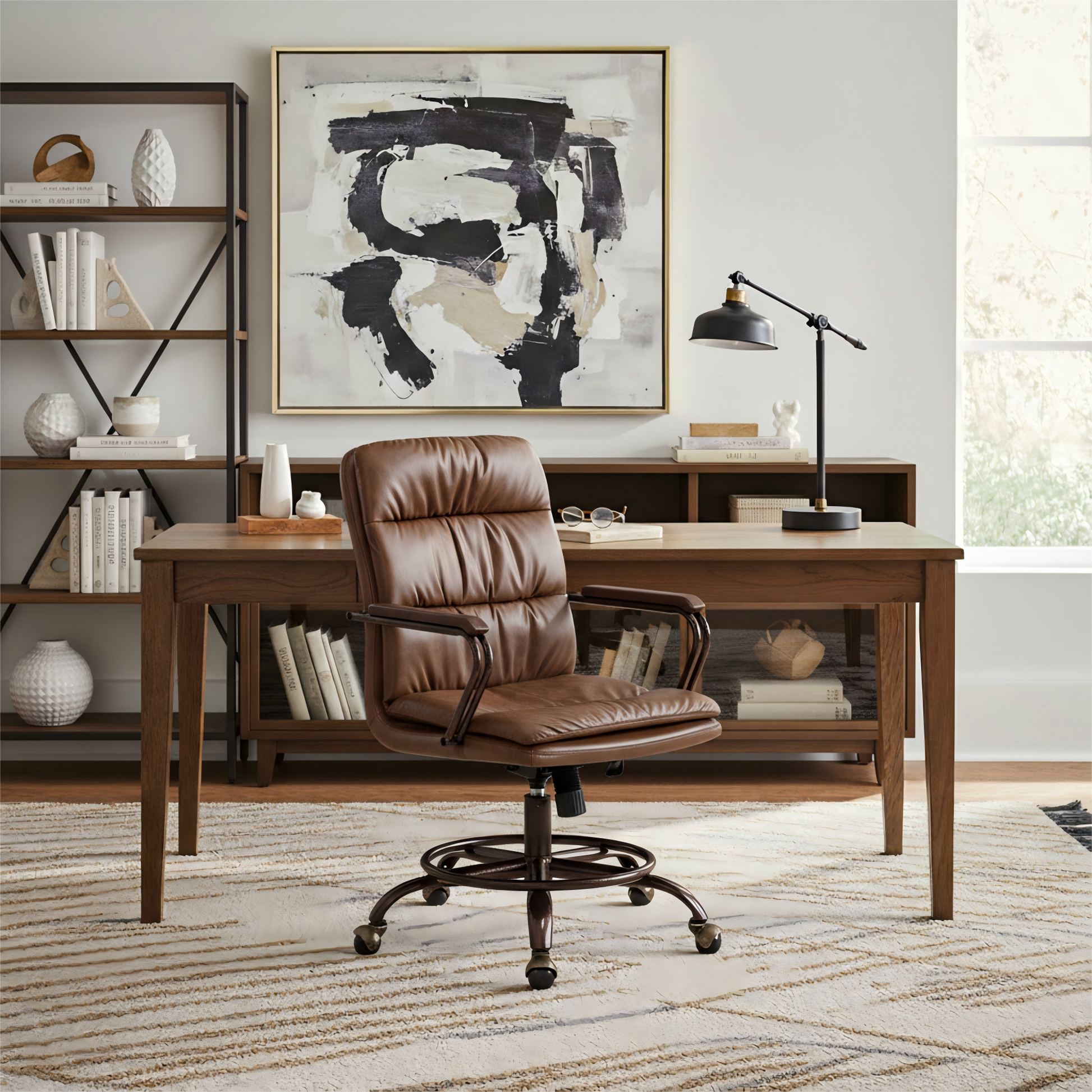 Eureka Ergonomic Regal PU leather executive chair with tufted cushioning in a home office setting.