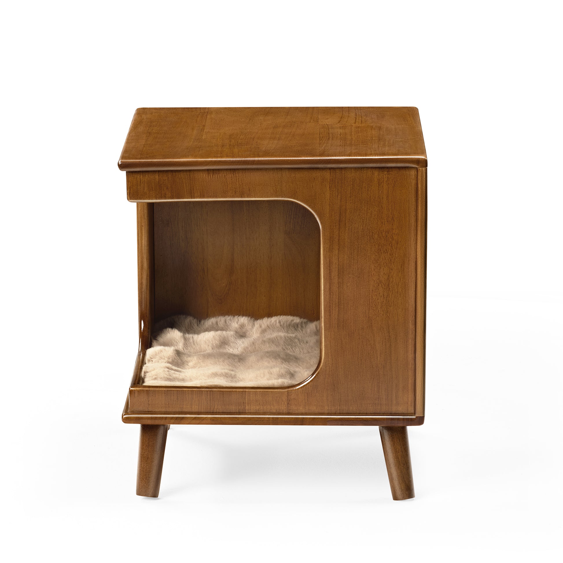 Wooden Cat Bed Side Table With Plush Cushion for Cat Comfort and Stylish Home Integration.