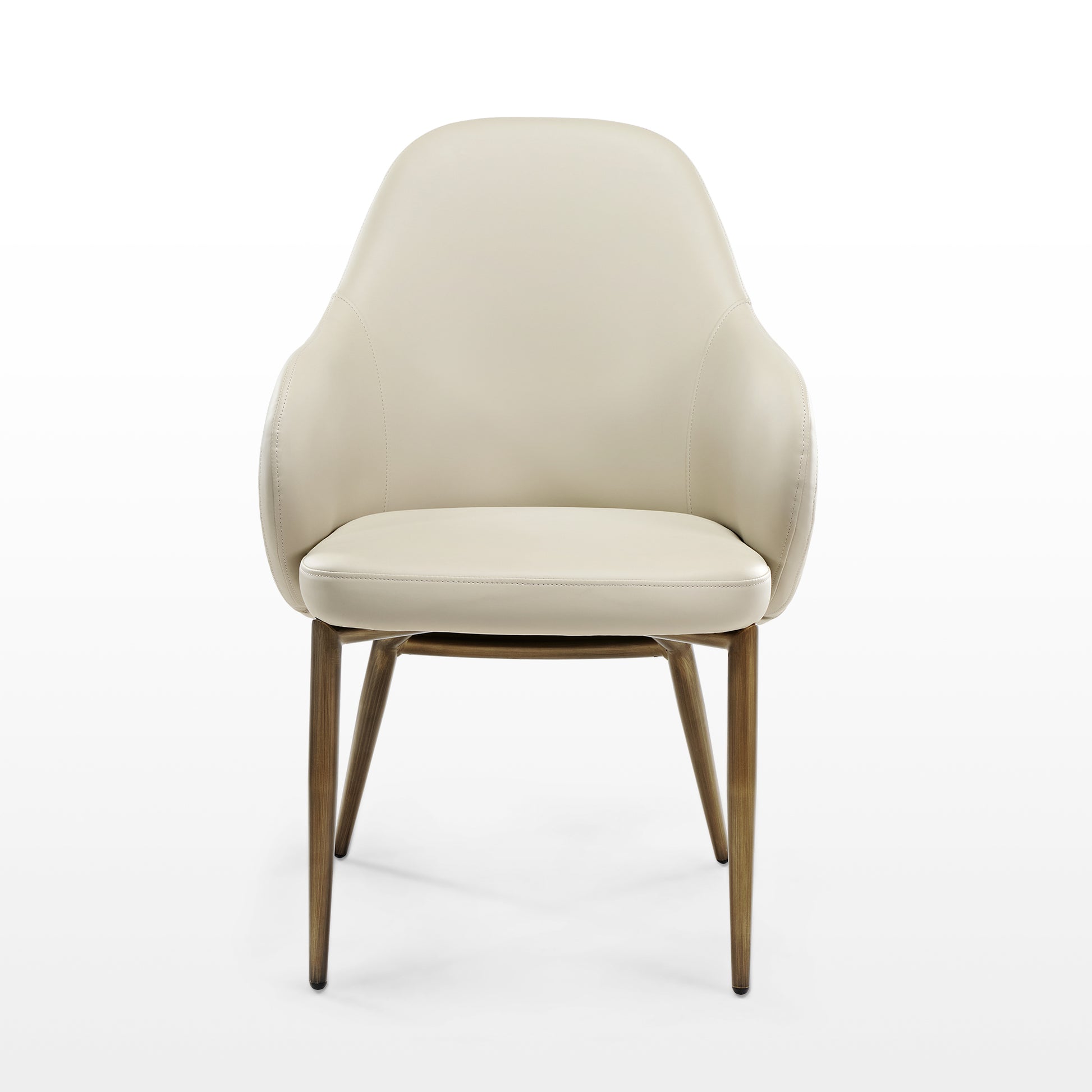 Acalay Beige Upholstered Dining Armchair With Wooden Legs and Faux Leather Upholstery.