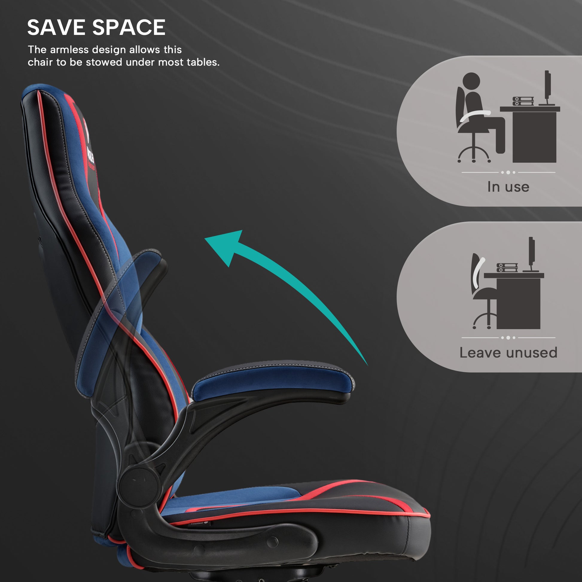 Eureka Ergonomic Vortex Gaming Chair, Armless Design for Space Saving, Black Pu Leather, Blue Velour.