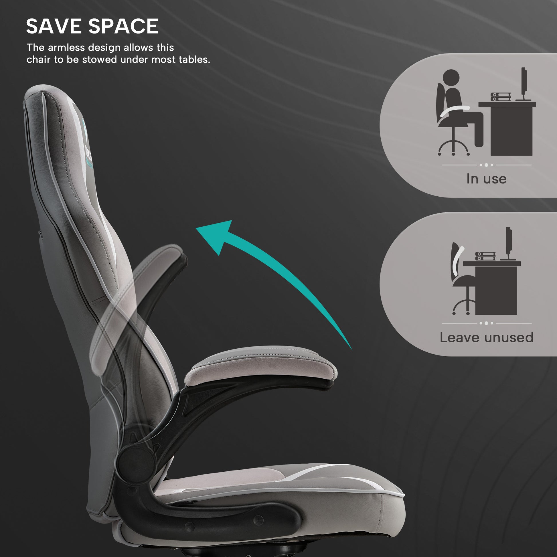 Eureka Ergonomic Vortex Gaming Chair, Armless Design for Space Saving, Gray Pu Leather and Velour, Save Space Design.
