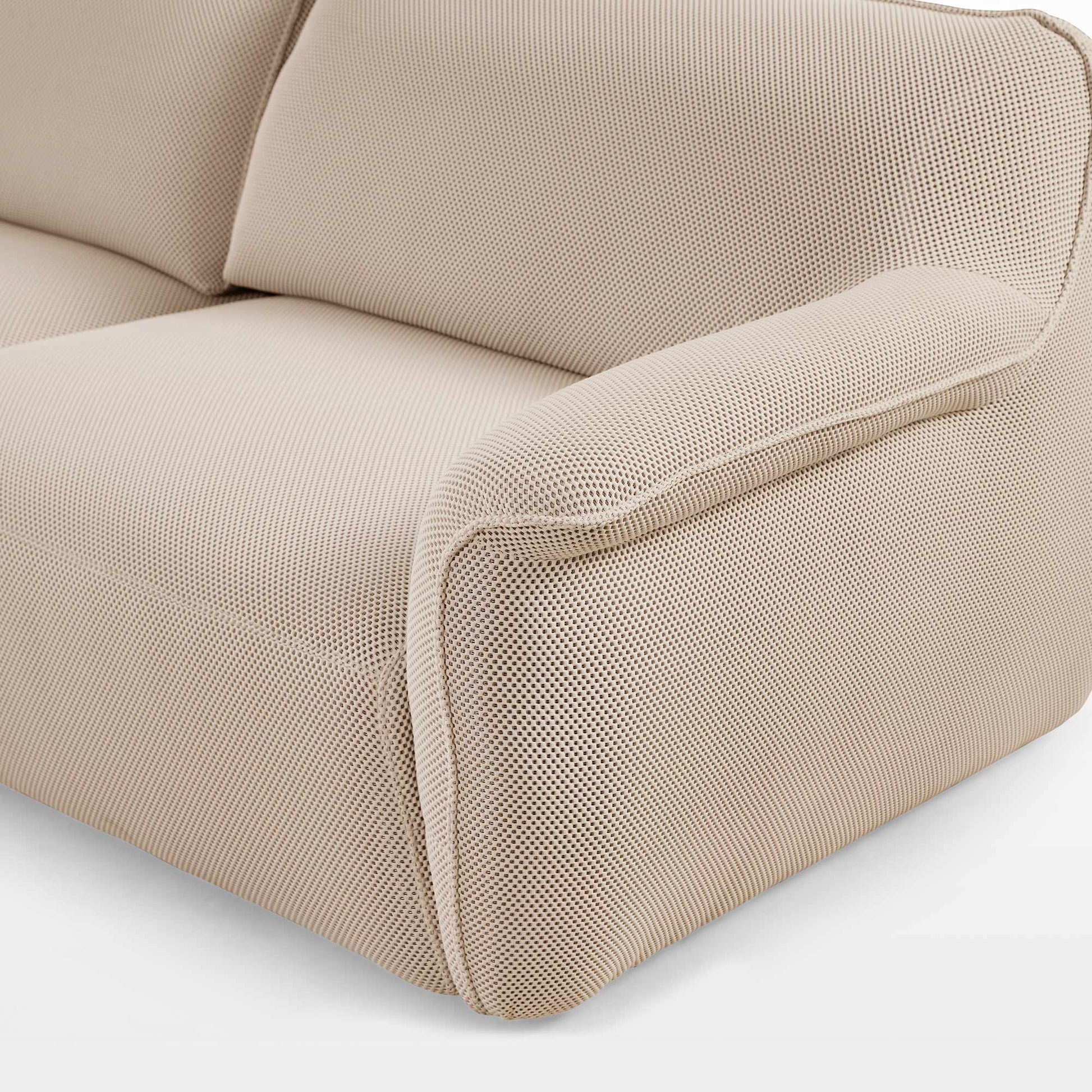Vero Power Sleeper Sofa in Light Beige, Breathable Techno 3D Mesh Fabric Detail, Perfect for Modern Living.