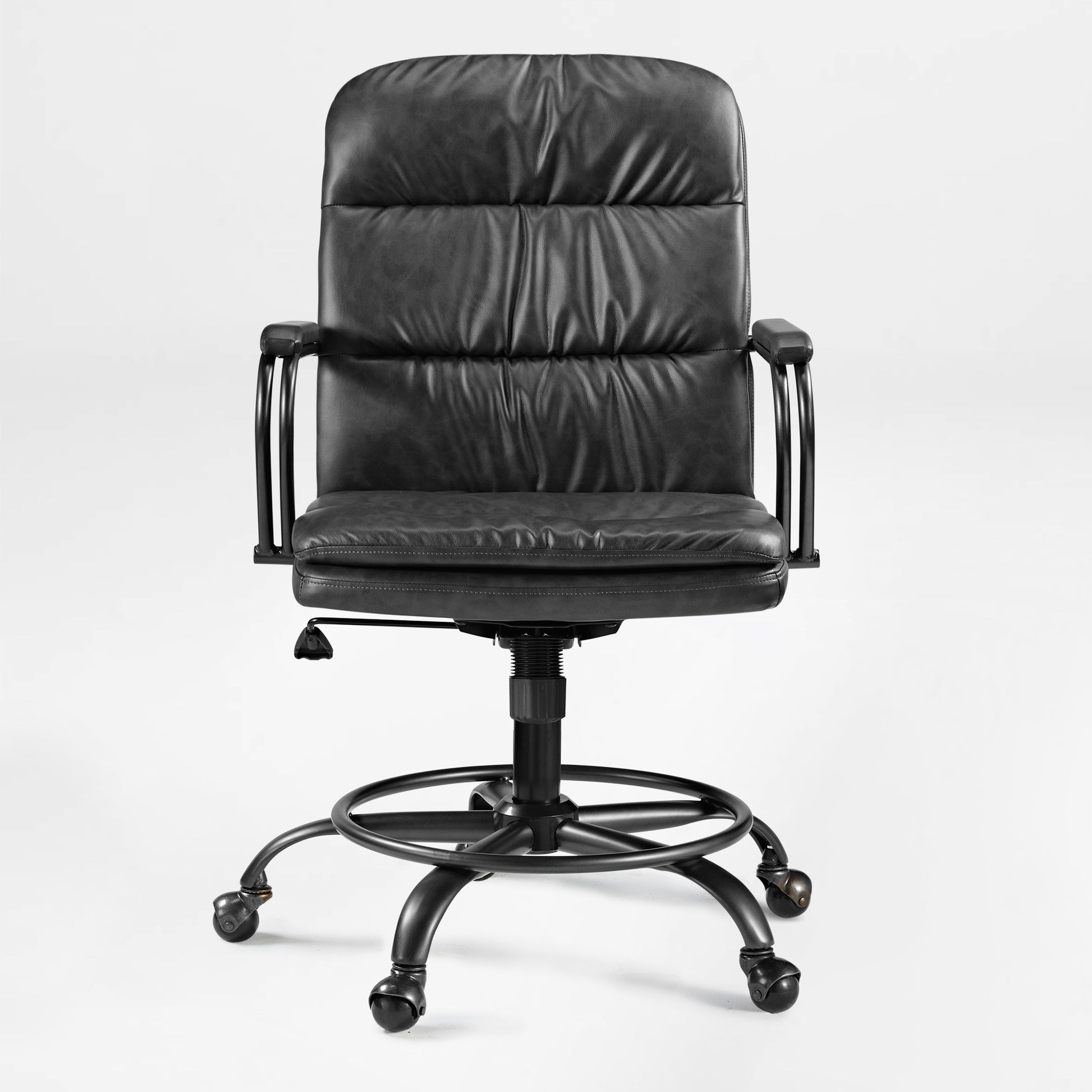 Regal Black Pu Leather Home Office Chair, Mid-Century Design, Ergonomic Workspace Furniture.