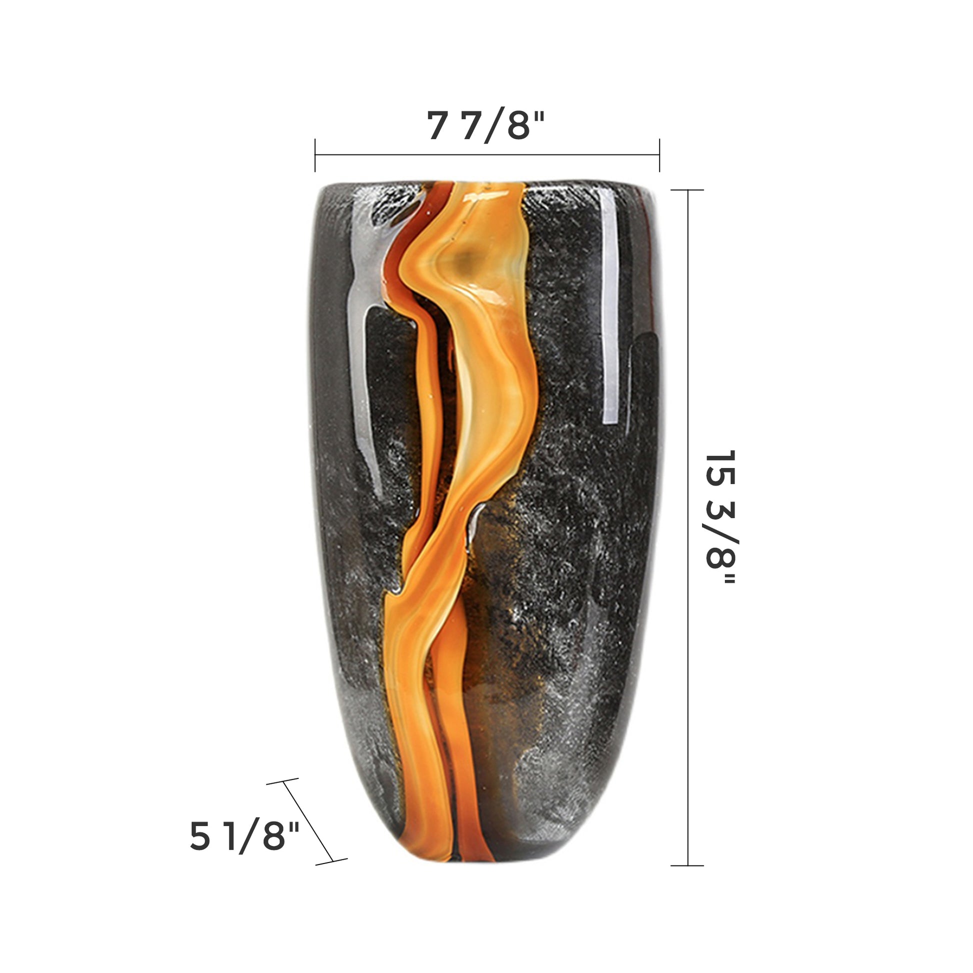 HD03 Glass Vase DéCor With Dimensions: Black Glass With Golden Streak, Modern Home Decor Accessory.