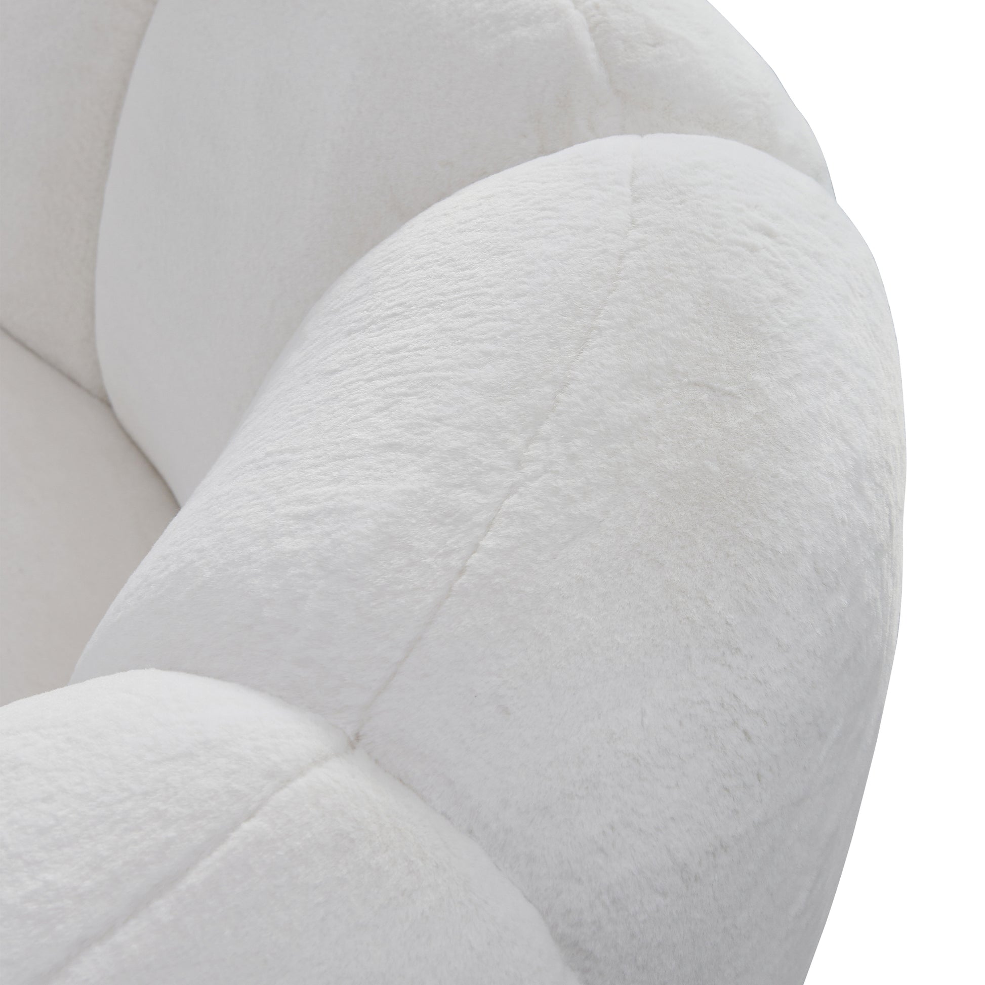 Adele Modern Curved Sofa Detail, White Plush Fabric, Modern Living Room Sofa, Comfortable Texture.