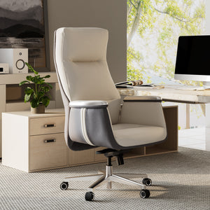 Eureka Royal II, comfy leather executive office chair with high back and lumbar support, Beige Gray, Executive Office