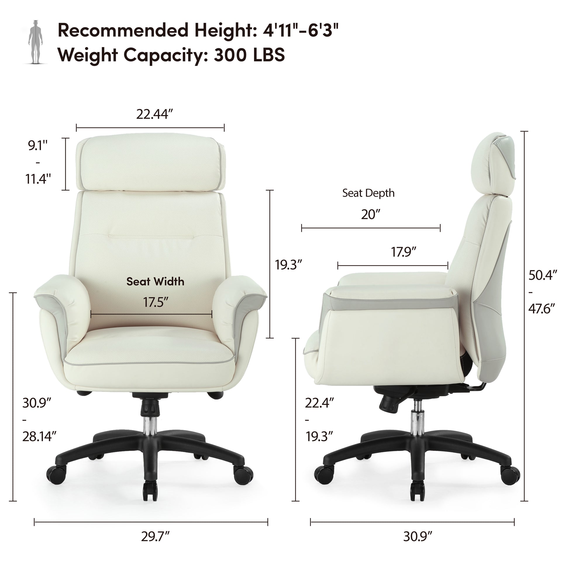 Eureka Royal, comfy leather executive office chair Product Dimensions