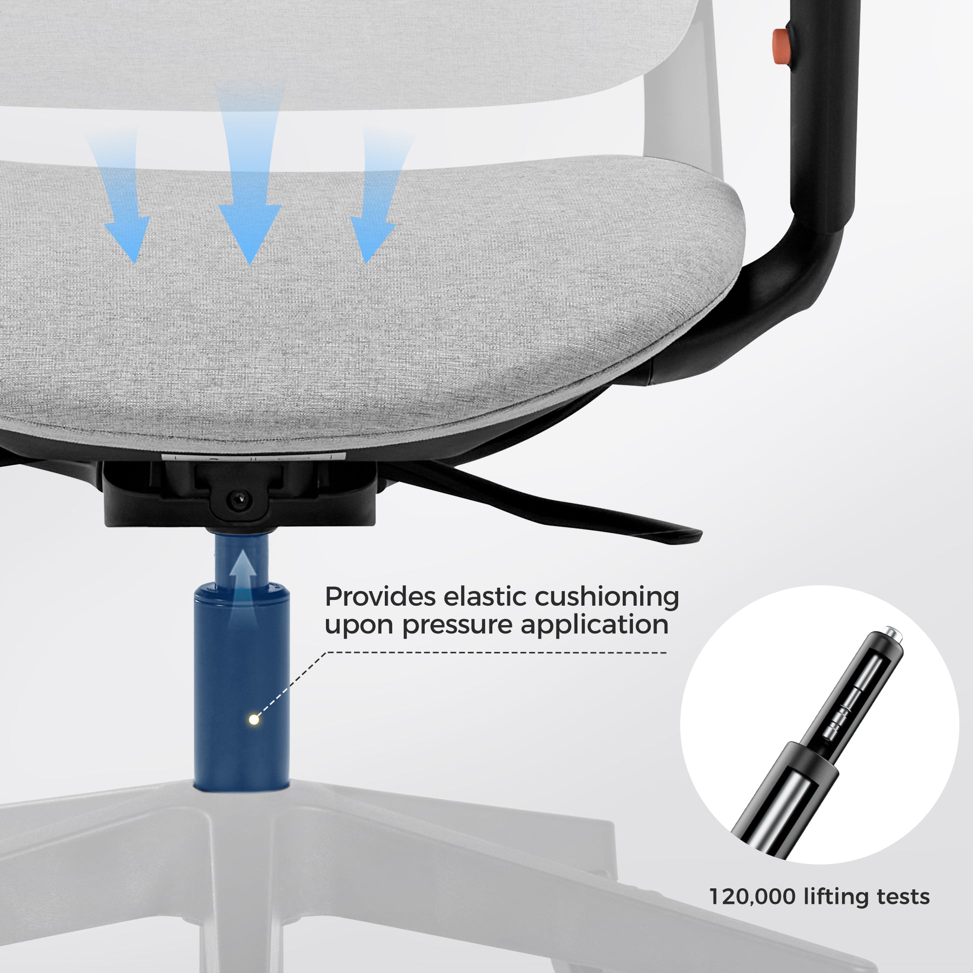 Skylar Ergonomic Office Chair - Gray Mesh Seat for Comfort, With Lifting Tests, Elastic Cushioning.